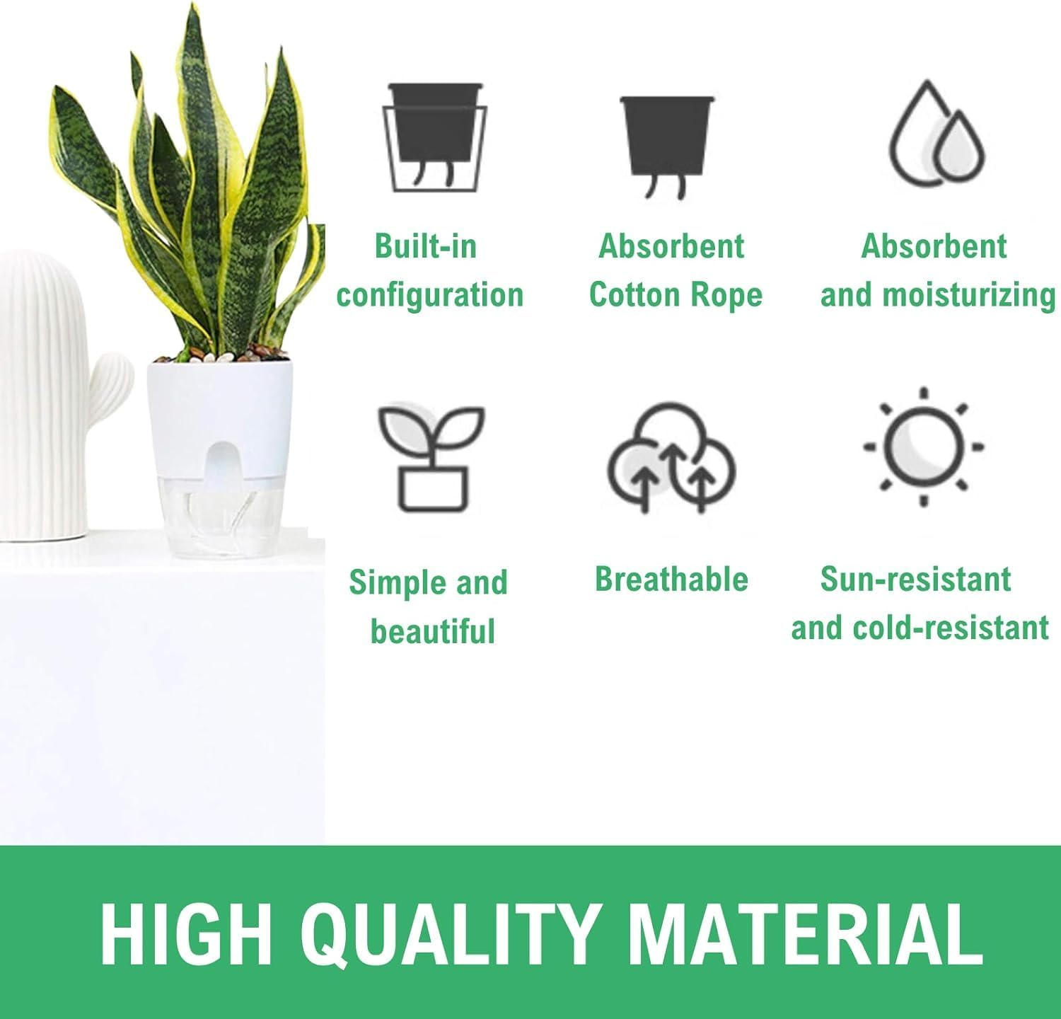 3.2 Inch Self Watering Planters Plastic Planter Pots 3 Pack Wicking Flower Pots Modern Decorative Planter for House Plants,Herbs,Indoor Outdoor Plant (White) (6" White-4Pack) image number 1