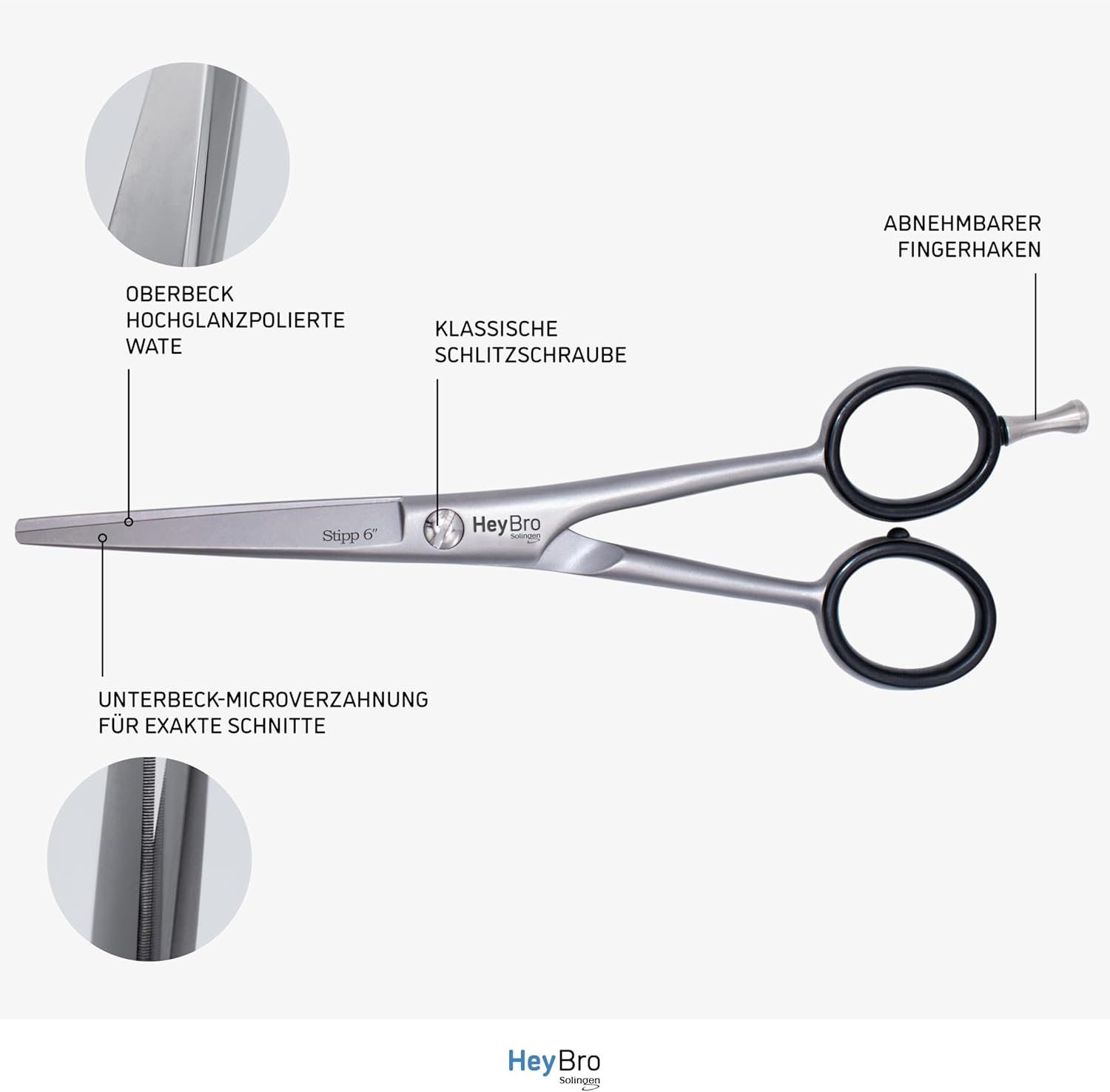 Heybro Solingen Tip 6 Inch Professional Stainless Steel Hairdressing Scissors & Hair Scissors - Hair Scissors - Made in Solingen, Germany | for Adults, Children & Beard Scissors for Men image number 4