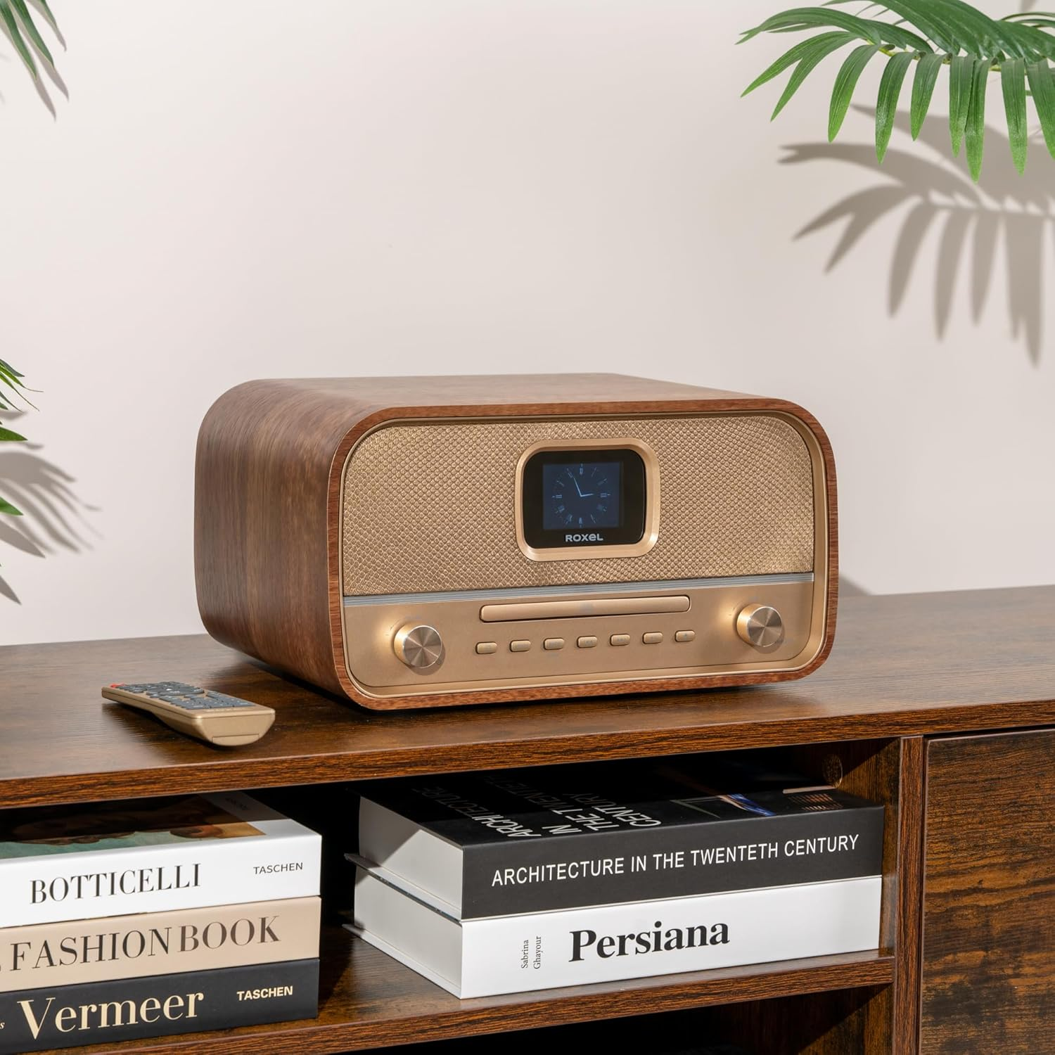 Roxel Amber All-In-One Compact Retro Hifi System with CD Player, DAB/DAB+, BT Audio Streaming, 40W RMS, USB Playback & Charging, FM Radio with RDS, Color Display, Clock & Alarm, Remote Controller
