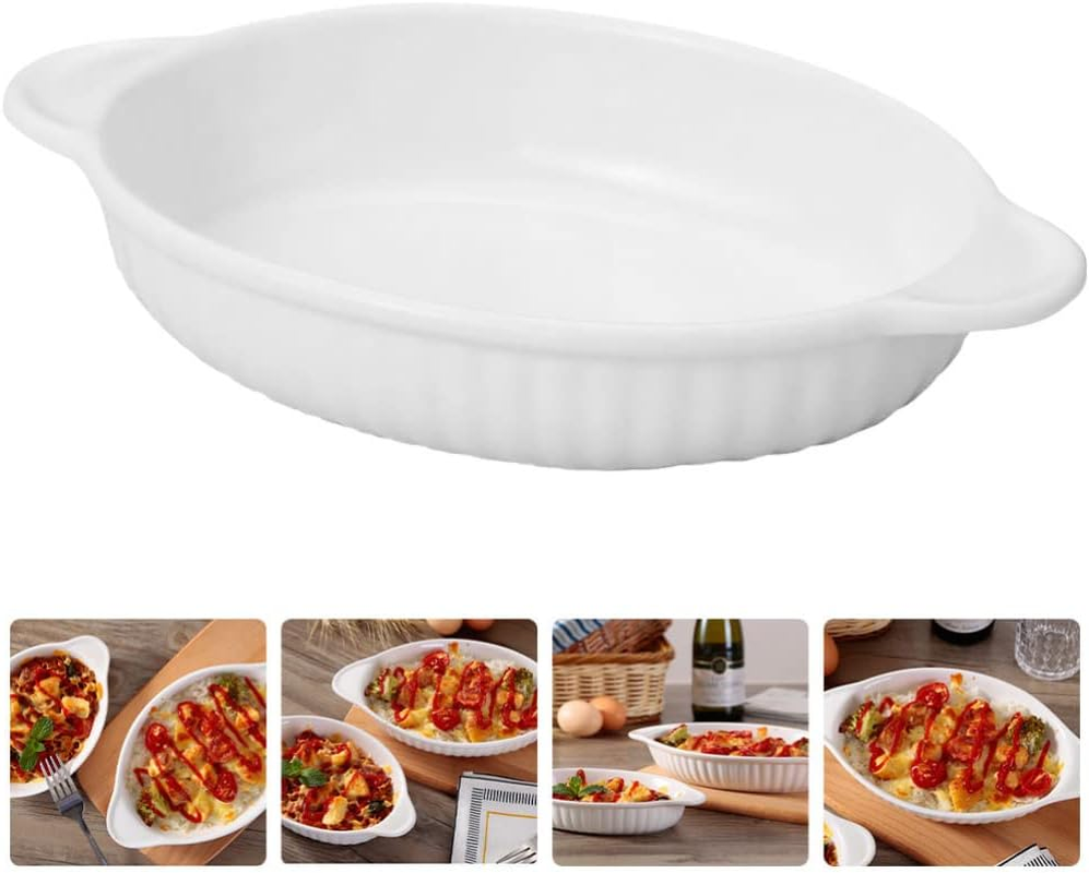 CALLARON Microwave Safe Oven Tray Double Ear Ceramic Baking Pan Baking Dish Gratin Pan Bakeware image number 1