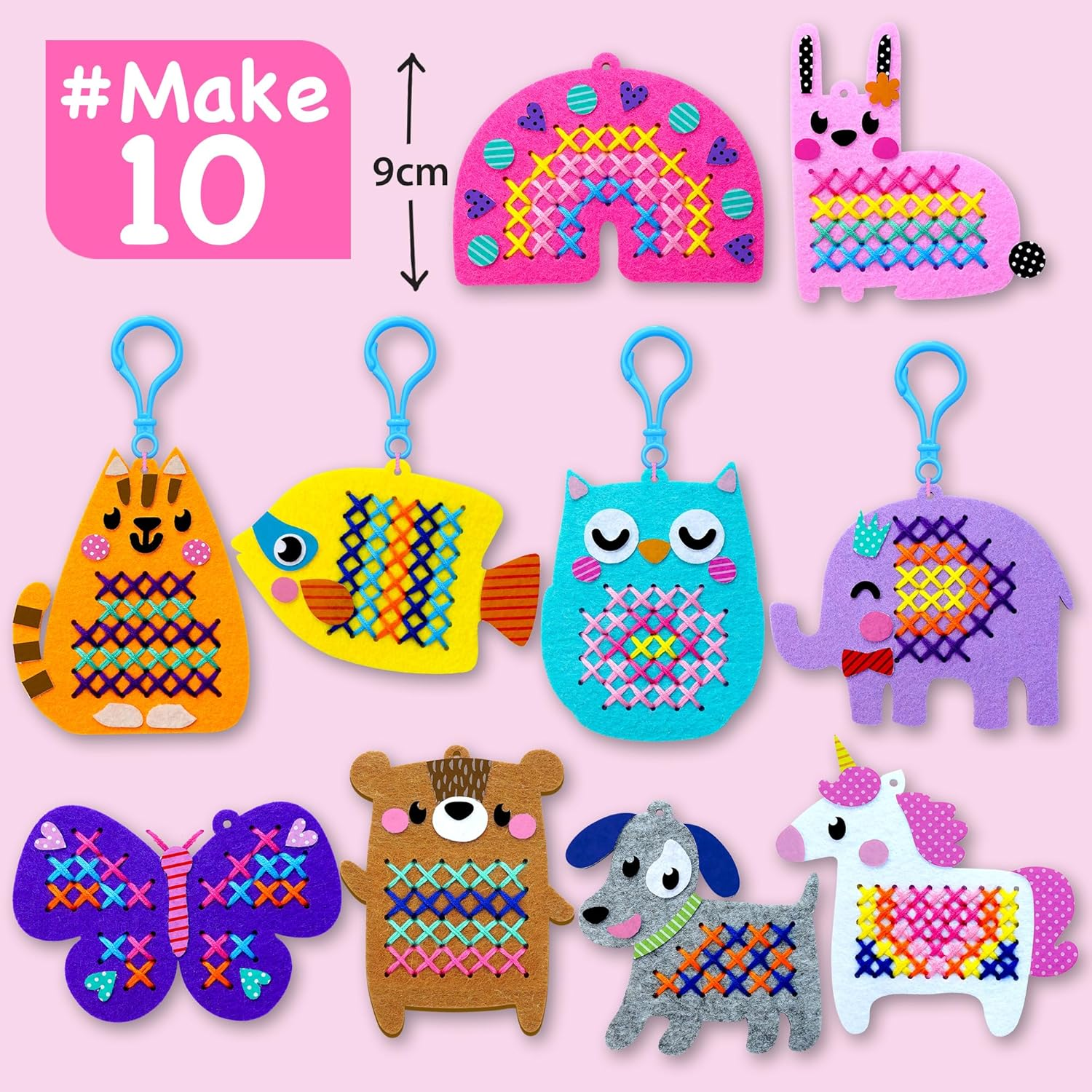 EZCRA Easy Arts and Crafts for Kids - Beginner Cross Stitch Kits for Kids - Extra Large Cross Stitch with Jumble Needle - 10 No Mess Animal Projects - Everything Included - Age 4,5,6,7,8 image number 2