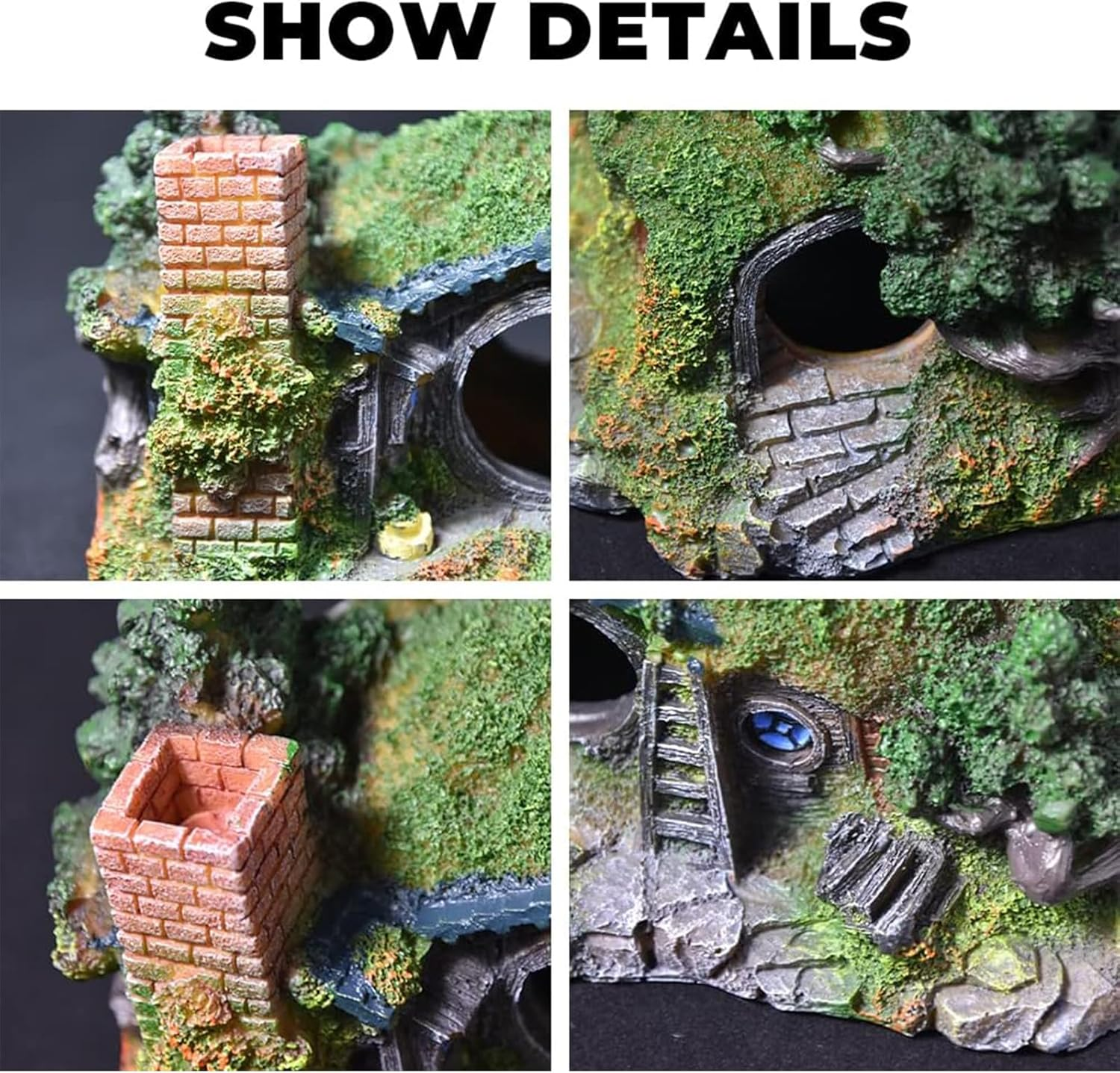 Cozioz Hobbit Castle Aquarium Decorations &ndash; Resin Fish Tank Ornaments for Betta Fish, Perfect for Scene Arrangement and Aquatic Decor image number 3