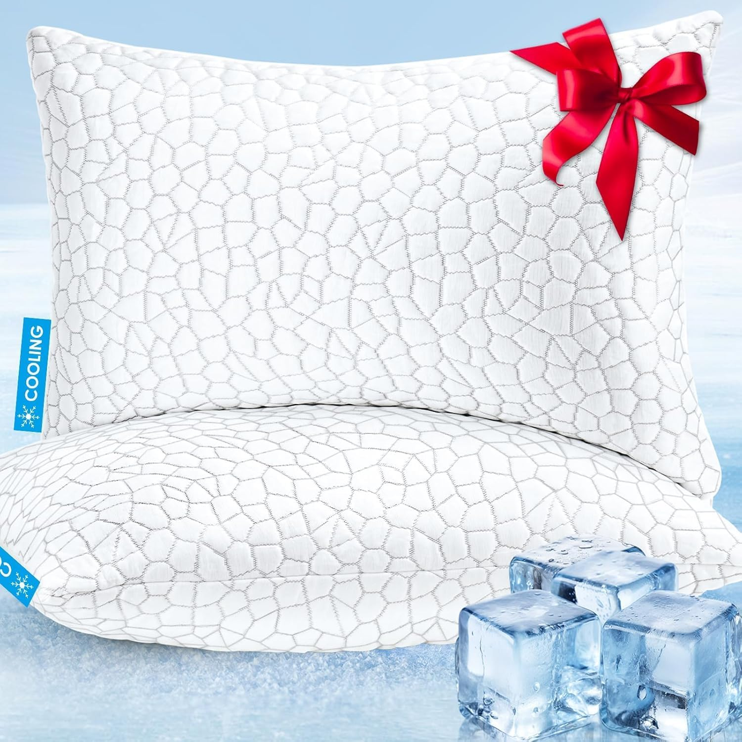 Yukaione Cooling Memory Sponge Debris Pillow, Adjustable Loft & Firm Support, Ergonomic Neck Pain Relief for Side, Queen Size 2Pcs | Cooling Pillow for Hot Sleepers Back/Side/Stomach Sleepers image number 1