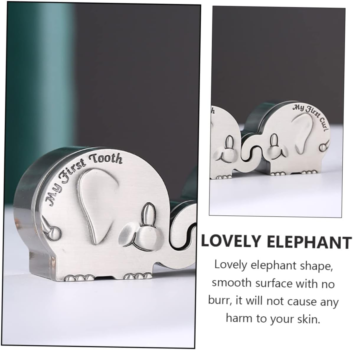 Yardwe Elephant Shape My First Curl and Tooth Keepsake Box for Newborns, Small Silver Metal Baby Hair and Tooth Storage Organizer, Newborn Memory Collection