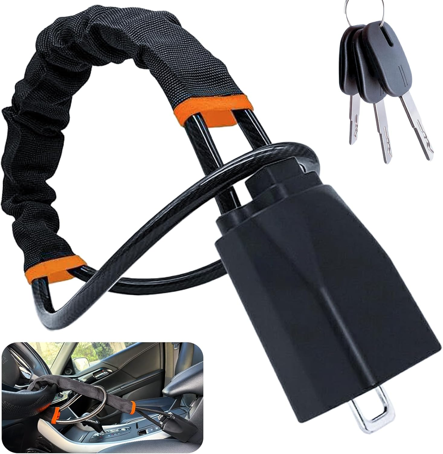 Car Steering Wheel Lock, Lightweight anti Theft Club Lock, 43Cm Universal Seat Belt Buckles Sturdy Lock with 3 Keys, Fit Most Vehicle Car SUV Truck Van (Black) image number 5