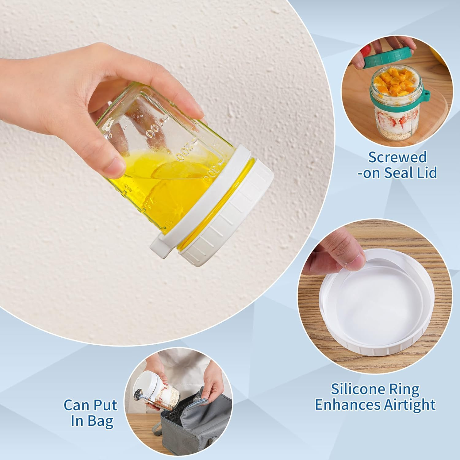 UPAUS 4 Pack Overnight Oats Containers with Lids and Spoons, 12Oz/350Ml Glass Mason Overnight Oats Jars, Leak Proof Oatmeal Container Meal Prep Jar for Cereal Fruit Vegetable Milk Salad Yogurt