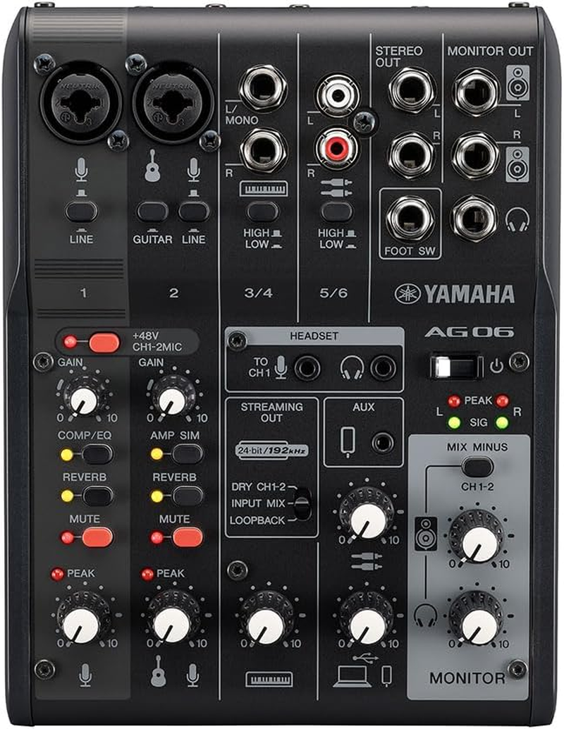 Yamaha AG06MK2 6-Channel Live Streaming Mixer, Black - White image number 3