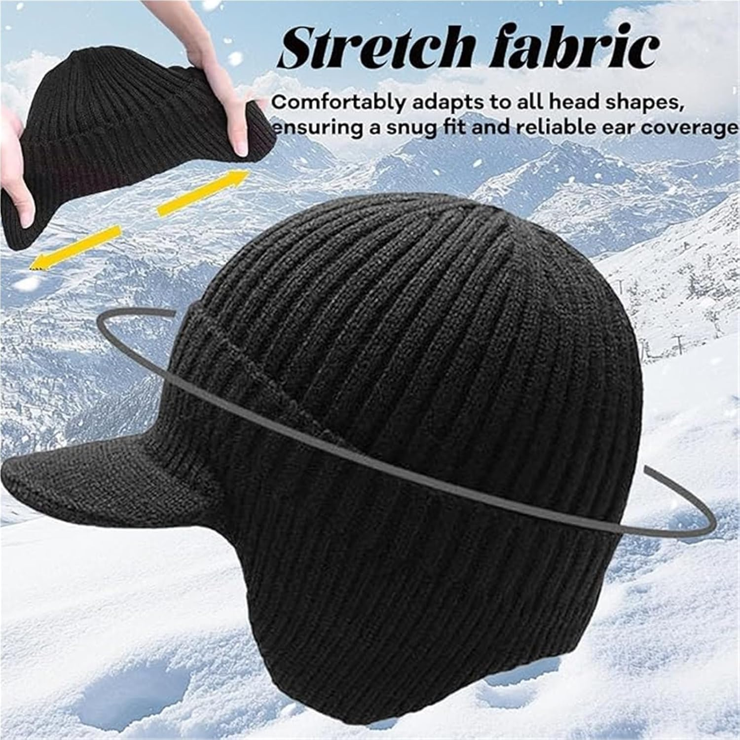 LAPQEND Cozy Head Beanie, 2026 New Winter Beanies Hat with Brim Ear Flaps, Warm Fleece Lined Knit Hat Unisex - Black image number 5