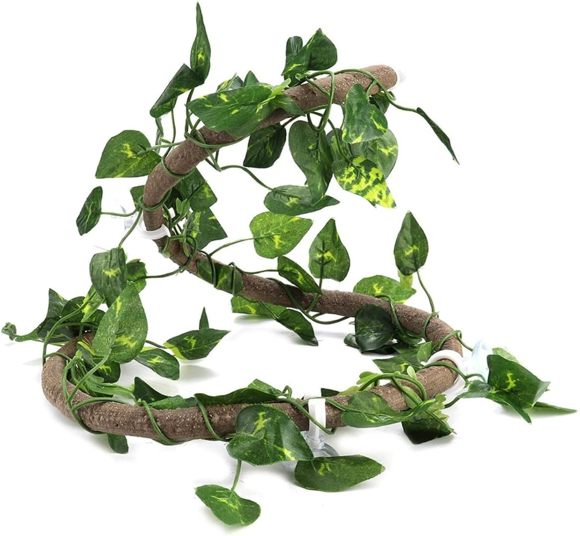 Artificial Tree Vine Lizard Chameleon Snake Climbing Vine with 2M Long Decorative Leaves, Rattan Climbing Plant for Pet Enclosure, Crawler Habitat Fake Vine with Suction Cups, Suitable for Reptile Ter image number 5