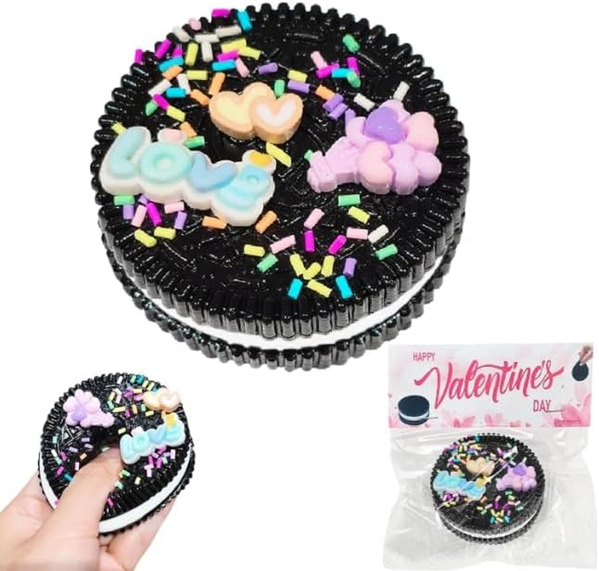 2PC Biscuit Stress Relief Toy, Squishy Toys Fidget Toys Adults Pinching Sandwich Simulation Fun and Effective Ultra-Soft Stress Relief for All Ages Perfect for Home Office or Travel Black+Pink image number 2