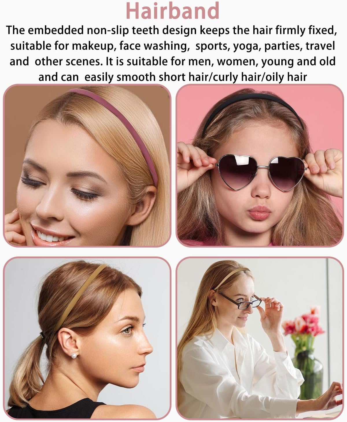 JUKOTA Pack of 3 No Headache Headbands, Flex Headband without Pressure, Headband for Glasses Wearers, Sunglasses Headbands, Thin Headband Women, Non-Slip with Teeth, Matte Finish image number 2