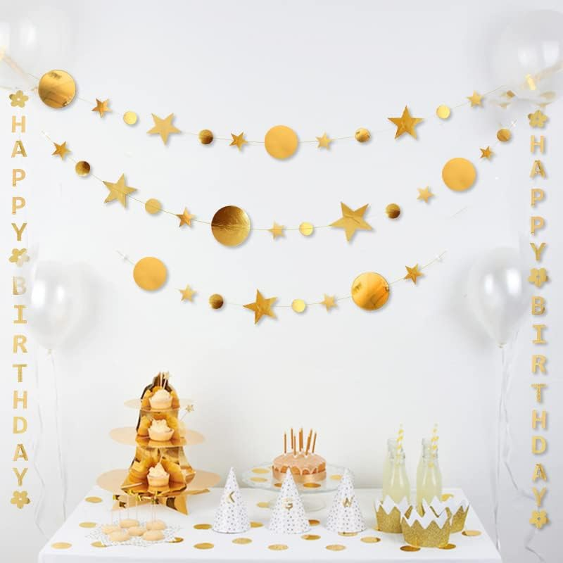 Gold Party Decoration Gold Star Circle Dot Hanging Garland Gold Hanging Streamer Decorations Glitter Star Bunting Banner Twinkle Backdrop for Wedding Anniversary Baby Shower Birthday Christmas - Blue image number 5