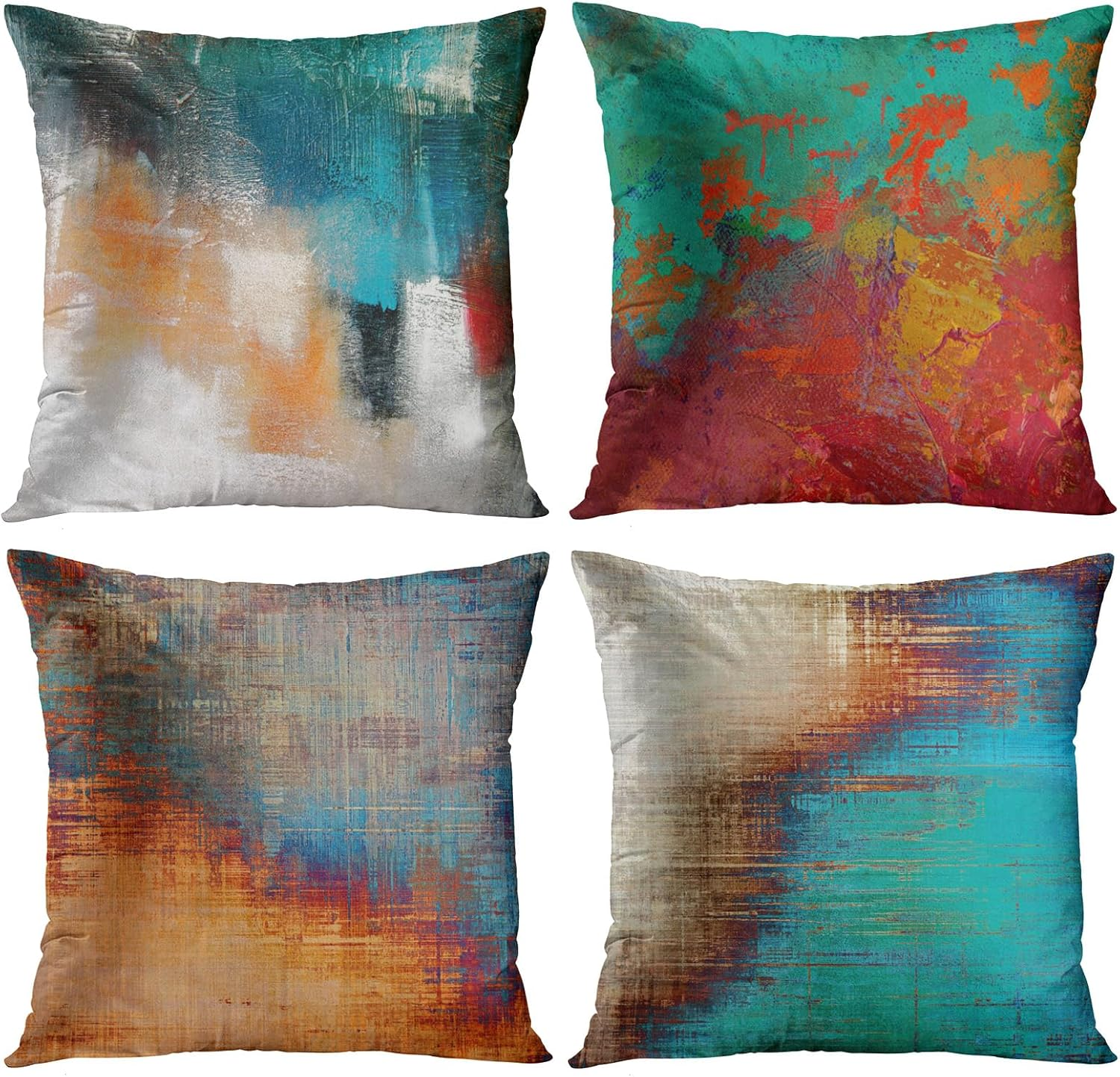 Britimes Throw Pillow Covers Modern Home Art Decor, 18 X 18 Inches Set of 2 Pillow Cases Decorative, Abstract Oil Painting Pillowcases for Bedroom, Living Room, Cushion Couch Sofa, Teal Grey