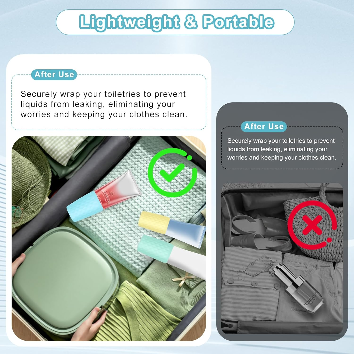 10 Pack Silicone Bottle Covers for Travel, Cruise Essentials for Men and Women, Leaklocks Toiletry Skins for Shampoo, Conditioner, Shower Gel and Other Bottles