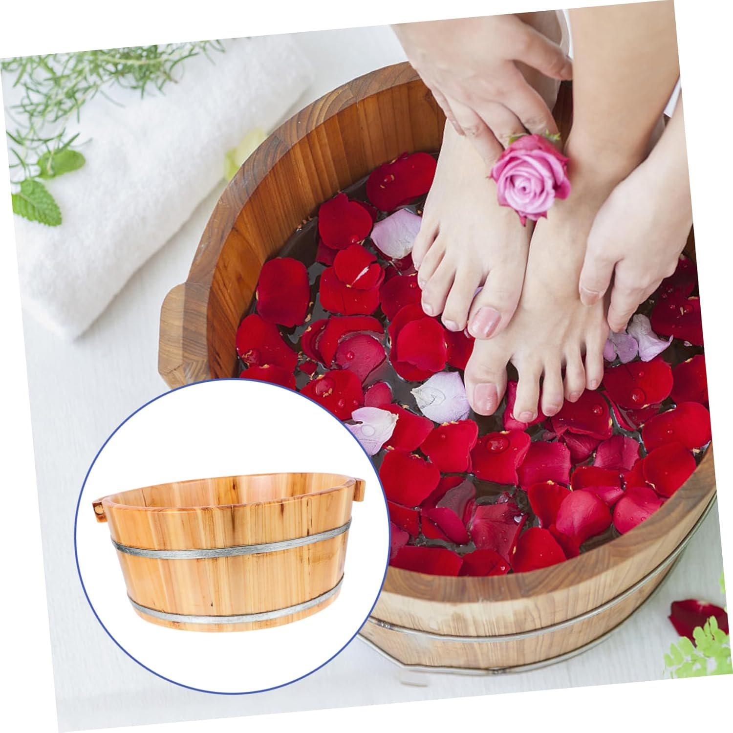 Ipetboom Wooden Foot Bath Bucket, 36Cm Wood Foot Tub for Soaking Feet Pedicure Bowl Spa Foot Massage Pedicure Barrel round Foot Bath Basin Foot Soak Tub Pan for Home Sauna image number 4