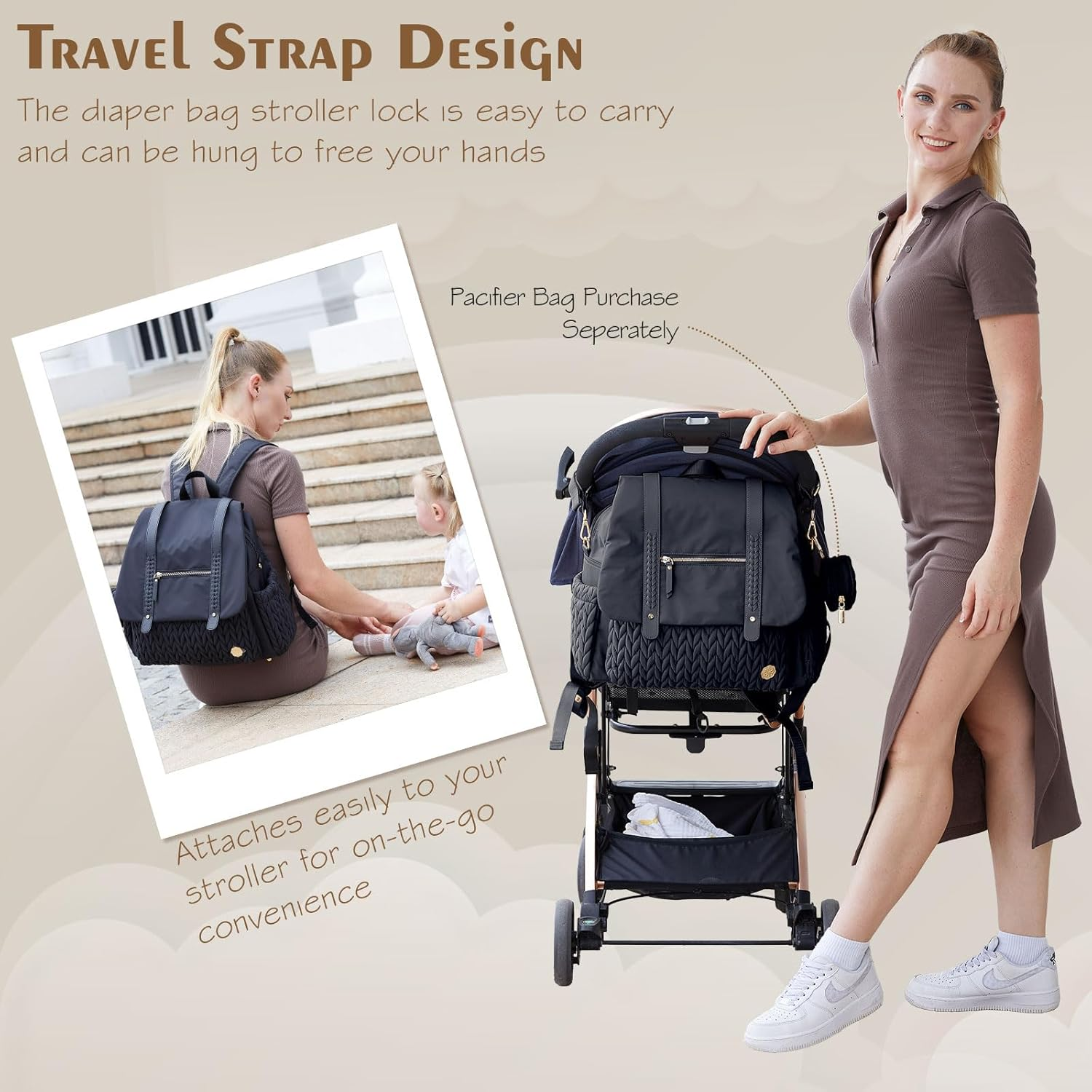 Diaper Bag Backpack Large Capacity Convertible Travel Back Pack Waterproof Baby Bag for Mom and Girl image number 3
