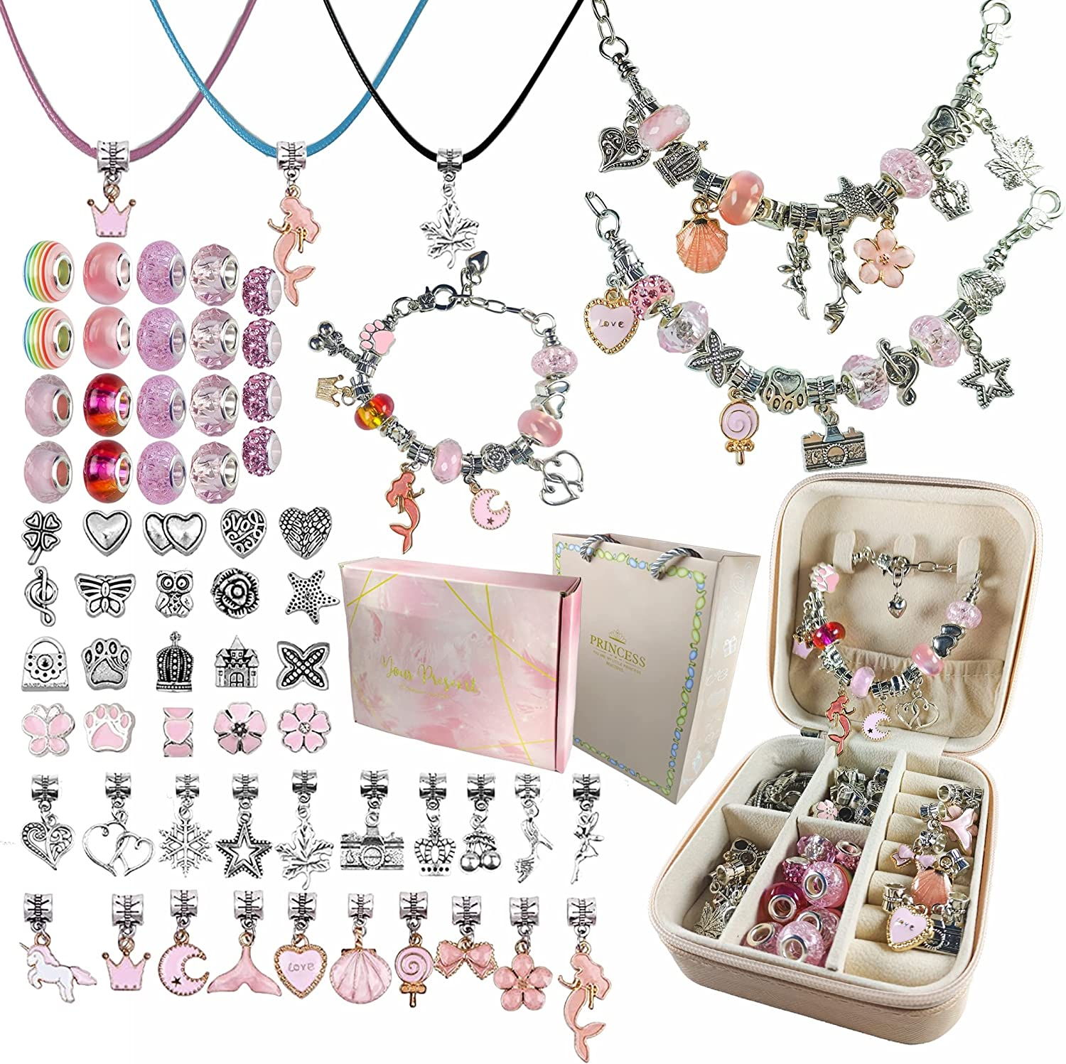 Yowamho Charm Bracelet Making Kit for Girls, 69PCS DIY Jewellery Making Set with Jewelry Box and Gift Gag, Jewellery Charms and DIY Art Crafts with Beads Bracelets Necklaces, Birthday Christmas Jewellery Gifts for Teens Kids Age 6-12.&hellip;