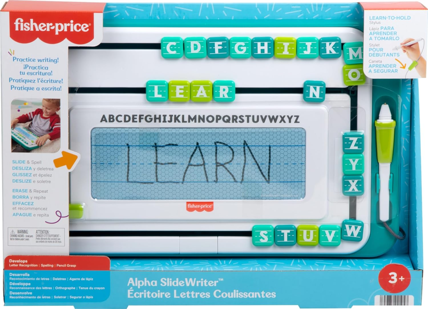 Fisher-Price Preschool Toy Think & Learn Alpha Slidewriter Magnetic Drawing Tablet with Letter Tiles for Kids Ages 3+ Years image number 3