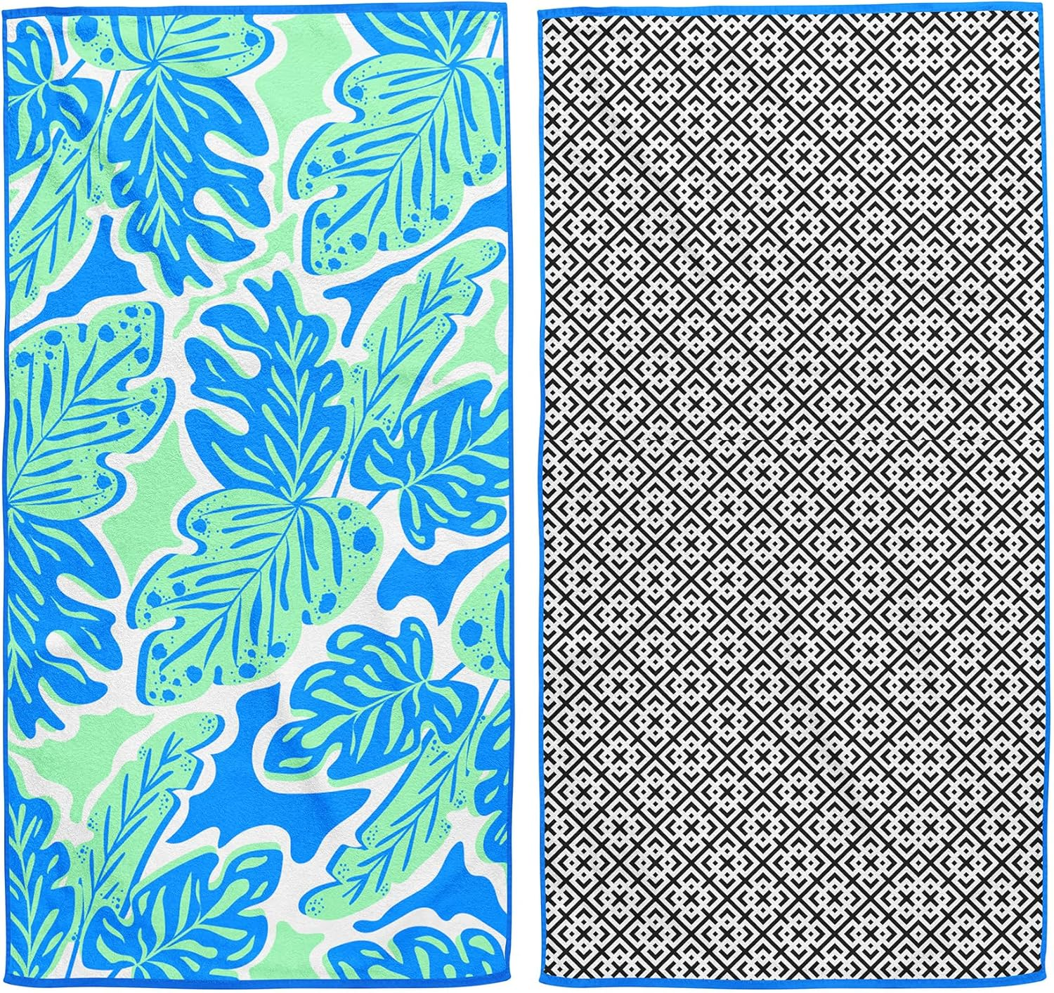 Microfiber Beach Towel, Quick Dry Travel Towel Large Sand Free Towel for Beach, Camping, Swim Pool, Gym, Sports& Yoga180Cm X100Cm (Blue Leaves) image number 3