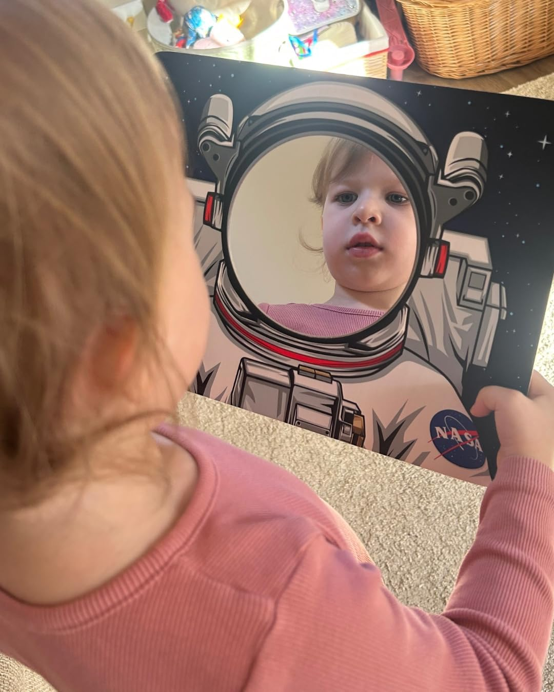 NASA Themed Astronaut Mirror for Kids &ndash; Space Toy & Room Decor with Shatterproof Mirror. STEM Play for Ages 1, 2, 3, 4, 5, 6, 7, 8, 9, 10. NASA & Artemis Logos. Imaginative Fun for Children. image number 4