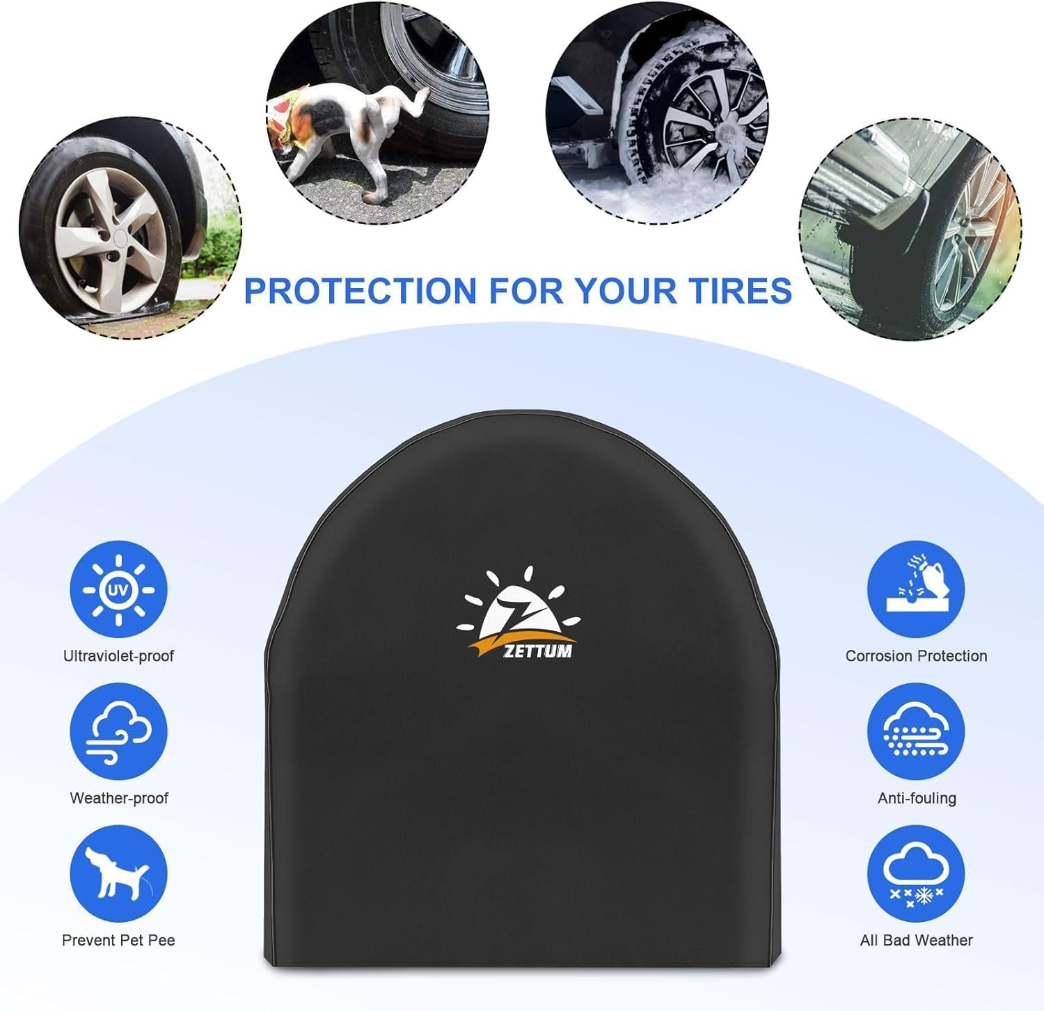 Zettum Pack of 4 Tyre Covers for Total Wheel Diameter 33-35 Inch (83-88 Cm), Wheel Cover 600D Oxford PU Coating Heavy Duty & Waterproof Replacement Wheel Covers for Vehicle, SUV, Van, MPV image number 6