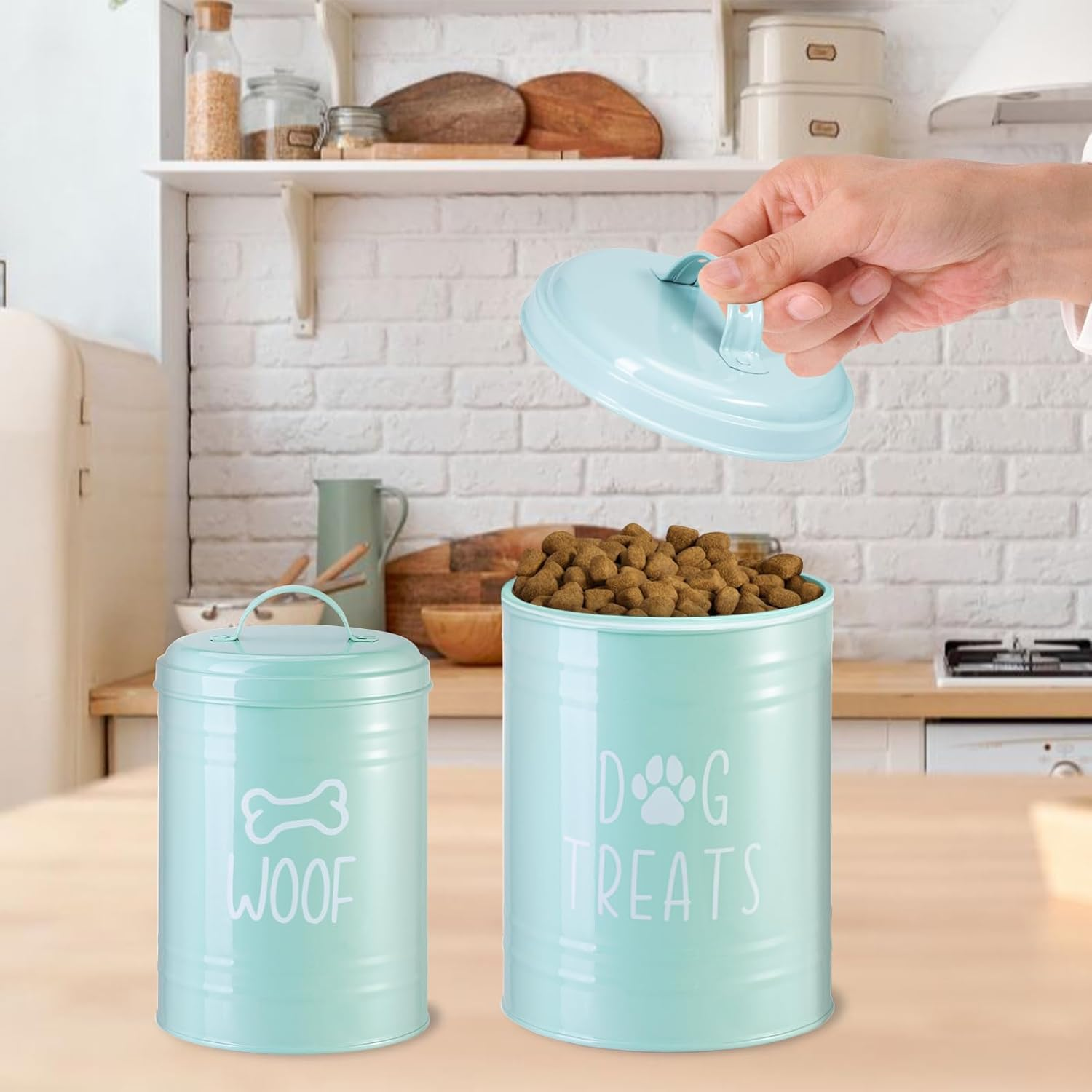 Dog Treat Container Airtight, Dog Treat Jar Set of 2 with Lid - 9X5.5''&7X4'' Metal Dog Cookie Jar for Farmhouse Kitchen Counter, Green Pet Treat Container, Dog Treat Storage Container for Dogs, Cats - Black - Single image number 6