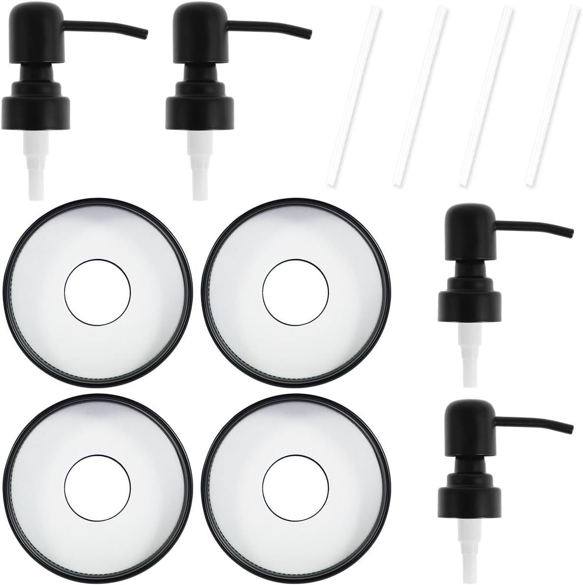 Fizocosisto 4Pcs Mason Jar Soap Dispenser Lids with Pumps, 304 Stainless Steel, Leakproof, Decorative, Black image number 2