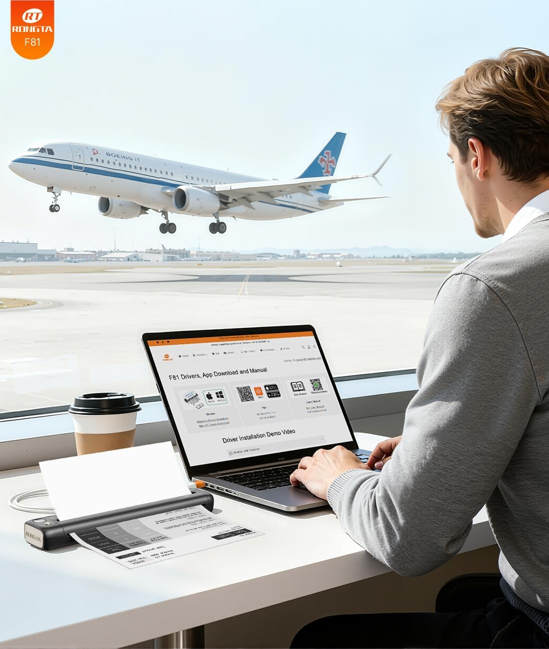 Rongta Portable Printers Wireless for Travel, Bluetooth Mobile Printer, Thermal Inkless Printer for School/Office/Home Use, Compatible with Android,Ios & Laptop (Gray) image number 2