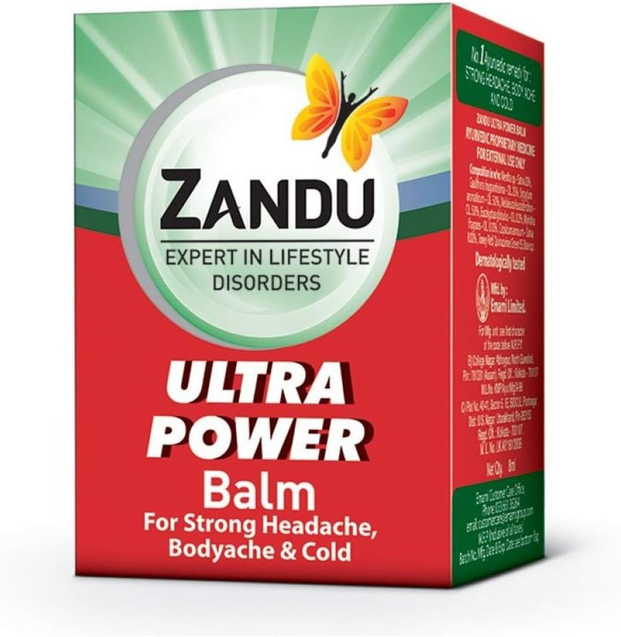 4 X Zandu Balm Ultra Power Balm Multipurpose Solution for Strong Headache Body Ache and Cold 8Ml
