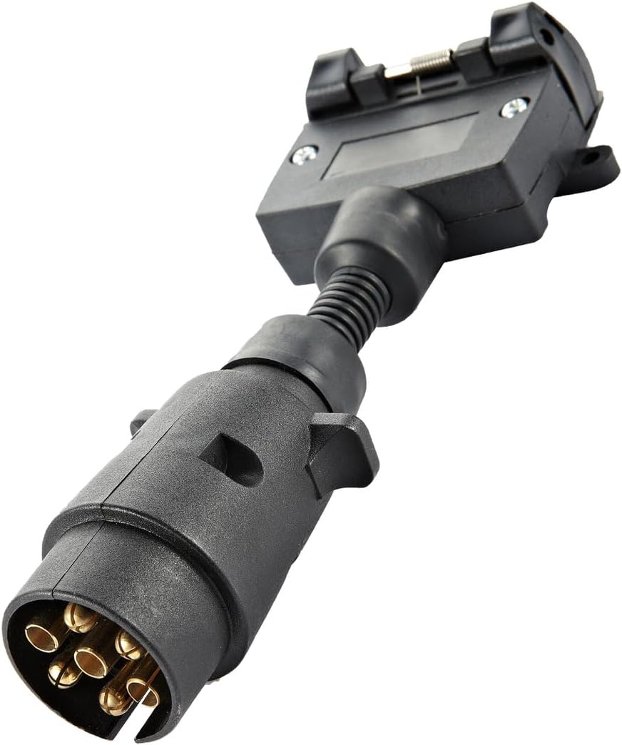 7 Pin round Male Plug to 7 Pin Flat Female Socket Adaptor Trailer Connector Simple Disassemble Trailer Adapter Durable Waterproof for Caravan Boat