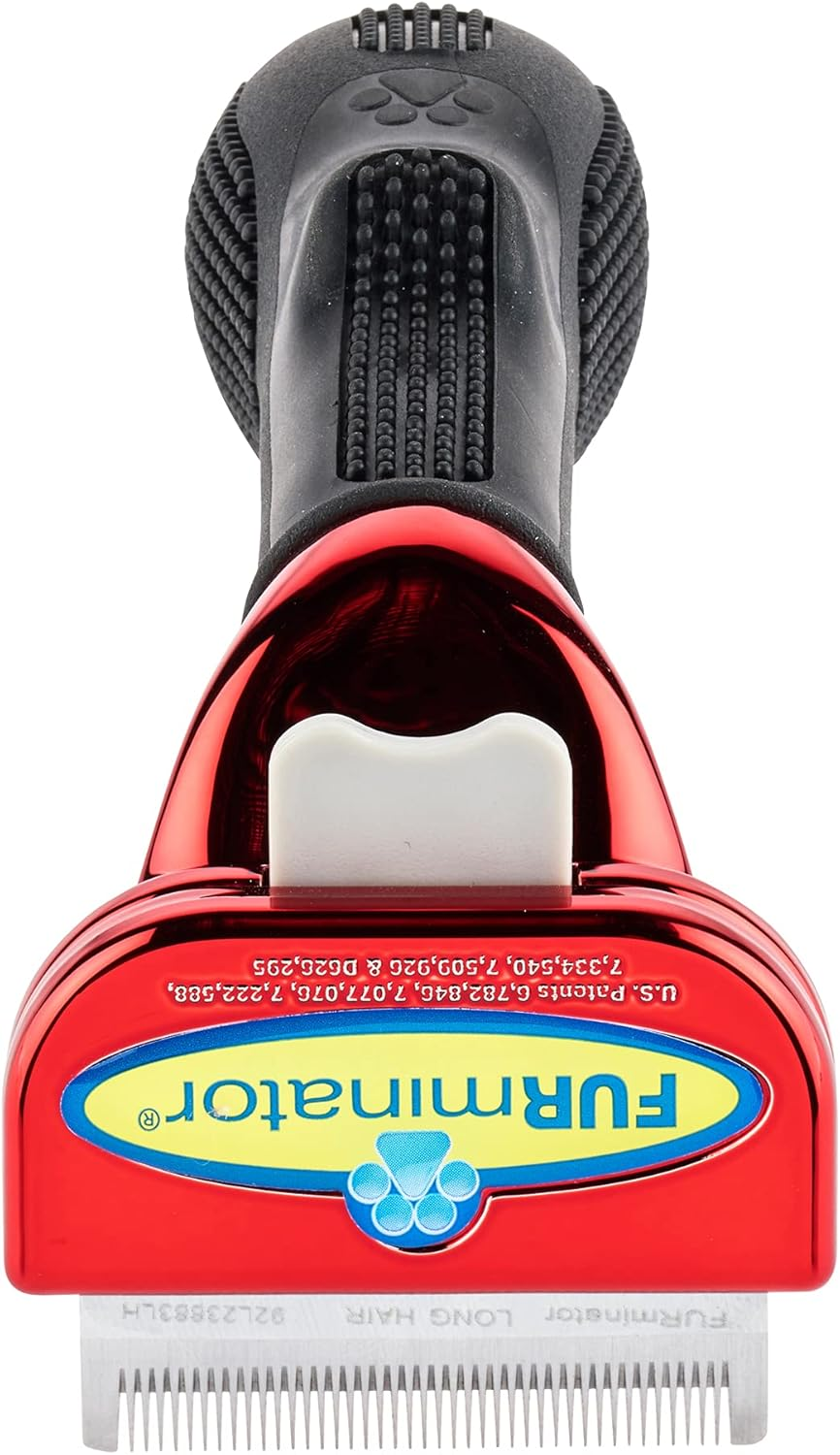 Furminator Deshedding Brush Comb Tool for Long Hair Small Dogs, Metallic Red image number 1