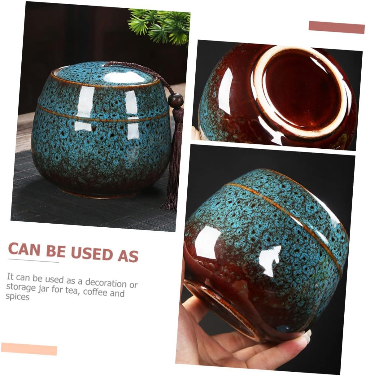 CAXUSD Ceramic Tea Canister Lid Mini Glazed Storage Jar for Loose Tea and Spices Airtight Container for Home Organization image number 5
