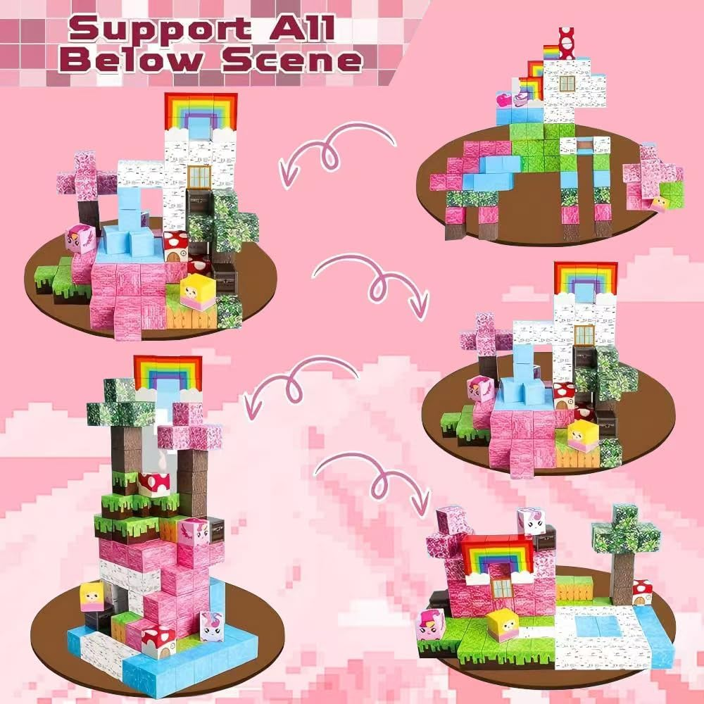 Magnetic Blocks 100PCS Unicorn Themed, Milliefun Magnetic Building Blocks 2 * 2CM, Toddler STEM Montessori Sensory Toys for Age 3 4 5 6 7 8 Years Old Boys & Girls, Kids Christmas Birthday Gifts