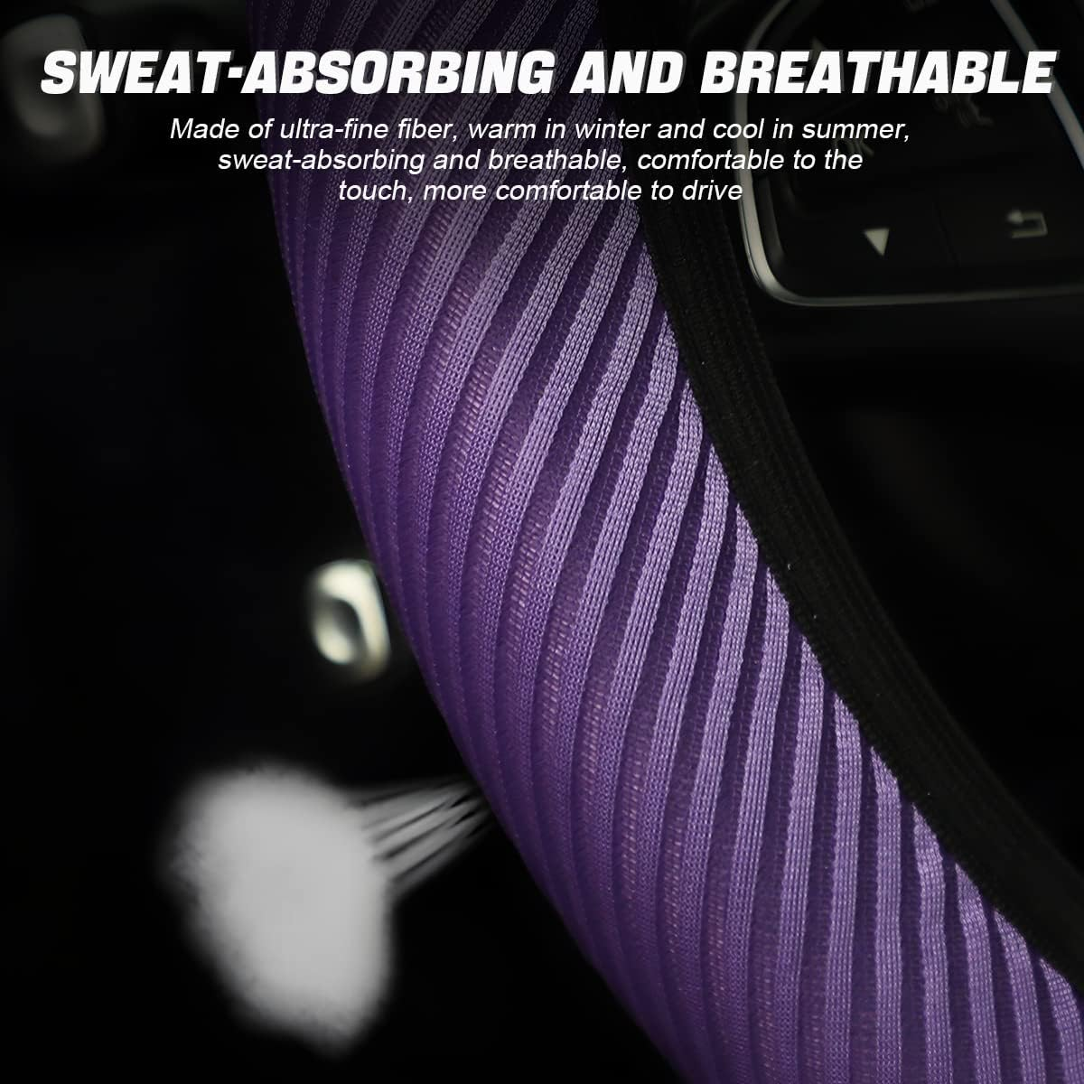 Loyaforba Car Steering Wheel Cover, Breathable Striped Mesh Auto Steering Wheel Protector, Universal Elastic Anti-Slip 15 Inch for Men Women, Car Interior Accessories Fit for Most Vehicles (Purple) image number 2
