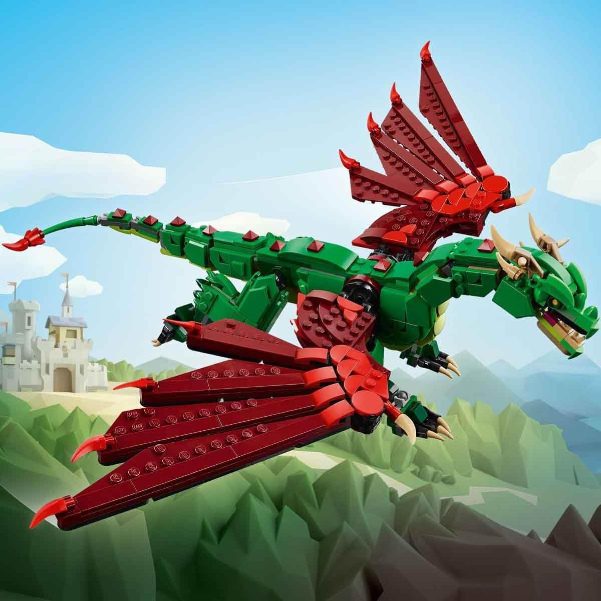 LEGO Creator 3In1 Medieval Dragon Toy for 9+ Year Old Boys & Girls, Construction Kit Rebuilds into a Sea Serpent or a Phoenix Animal Figure, Creative Kids Toy Building Set 31161 image number 1