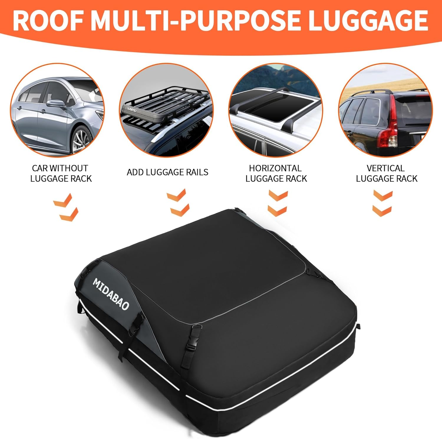 MIDABAO Thickened 20 Cubic Waterproof Duty Car Roof Top Carrier-Car Cargo Roof Bag Car Roof Top Carrier - 100% Waterproof & Coated Zippers - for Cars with or without Racks image number 4