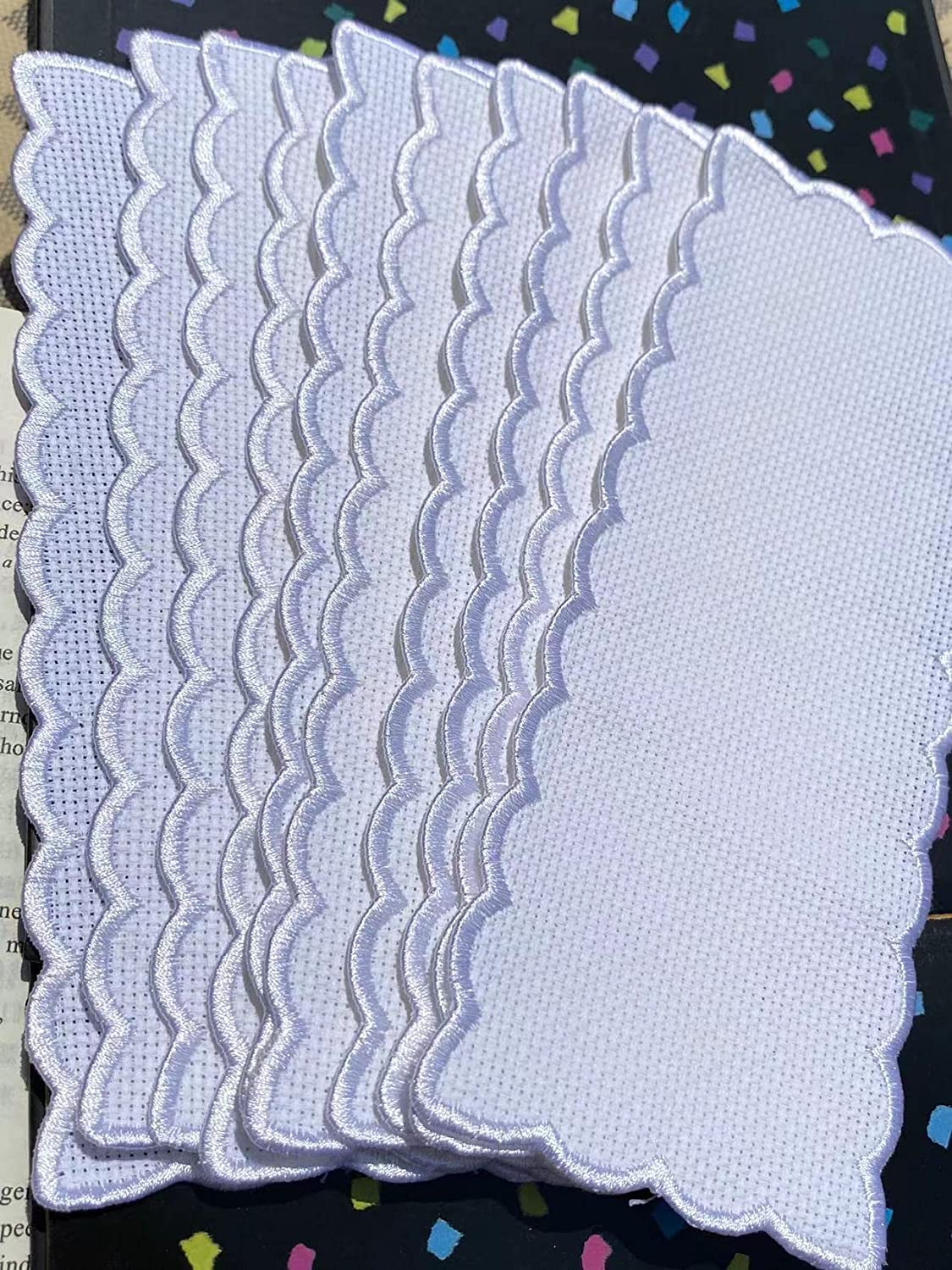 10Pcs Pure White Embroidery Edged Book Mark to Cross Stitch, Blank Cross Stitch Bookmark for DIY image number 4