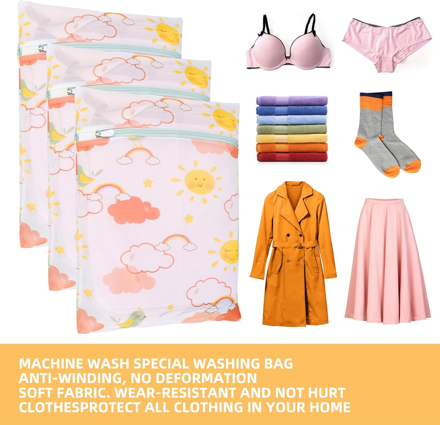 3Pcs Durable Mesh Laundry Bag, Bags with Premium Zipper Fine Wash Bag for Lingerie, Underwear, Bra, Silk, Socks Hanging Loop Stocking, Lingerie image number 6