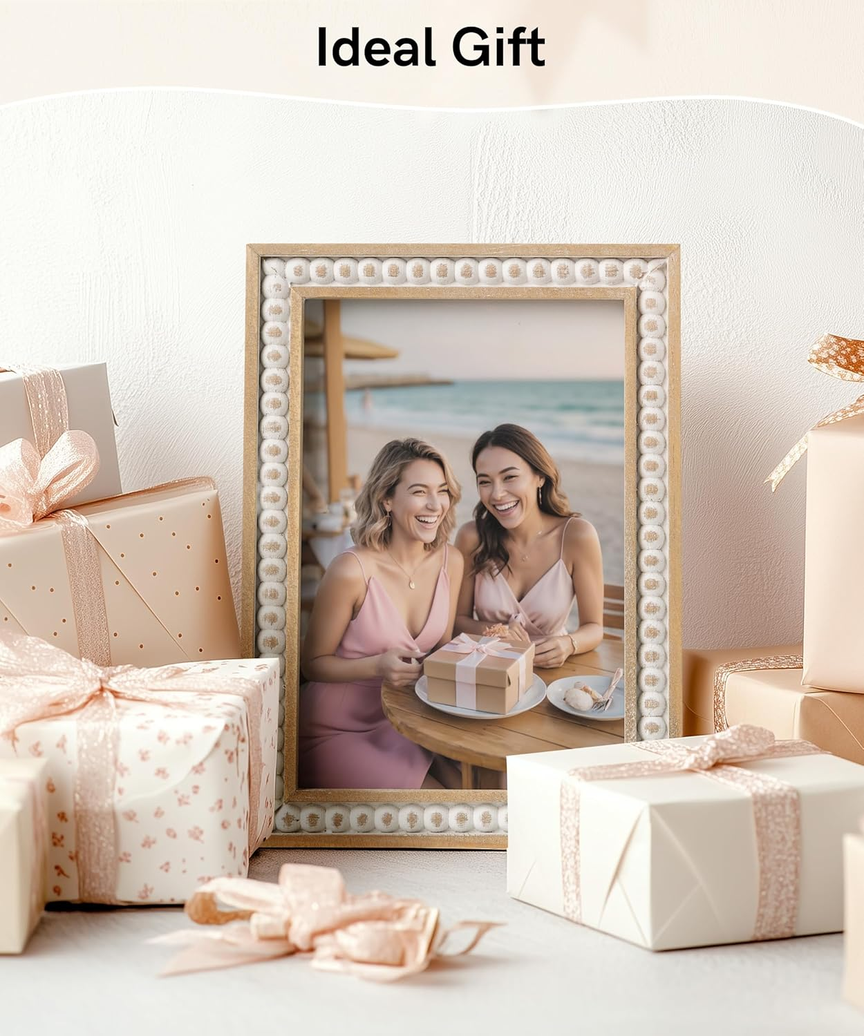 4X6 Picture Frame, Natural Pine Wood Wall Mount Photo Frame Boho Distressed White Vintage Rustic Tabletop Display Home Decor for Bedroom Living Room Hallway Entryway image number 2