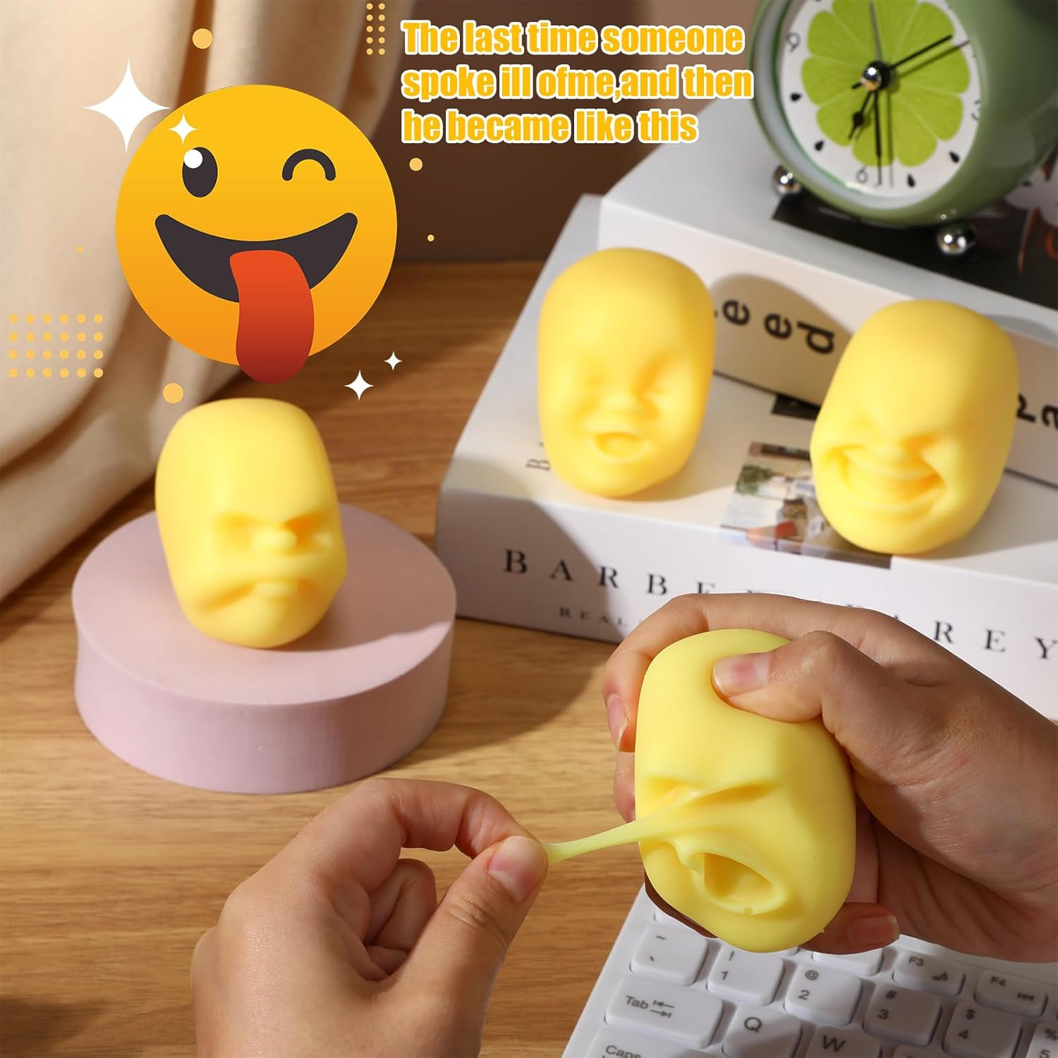 4 Pcs Human Face Stress Ball for Adults Funny Human Face Emotion Balls Fidget Sensory Toy Relief Toys Squeeze Ball Soft Stretchy Fidget Toys Weird Stuff Stress Ball for Teen Relieve (Yellow) - Yellow image number 6