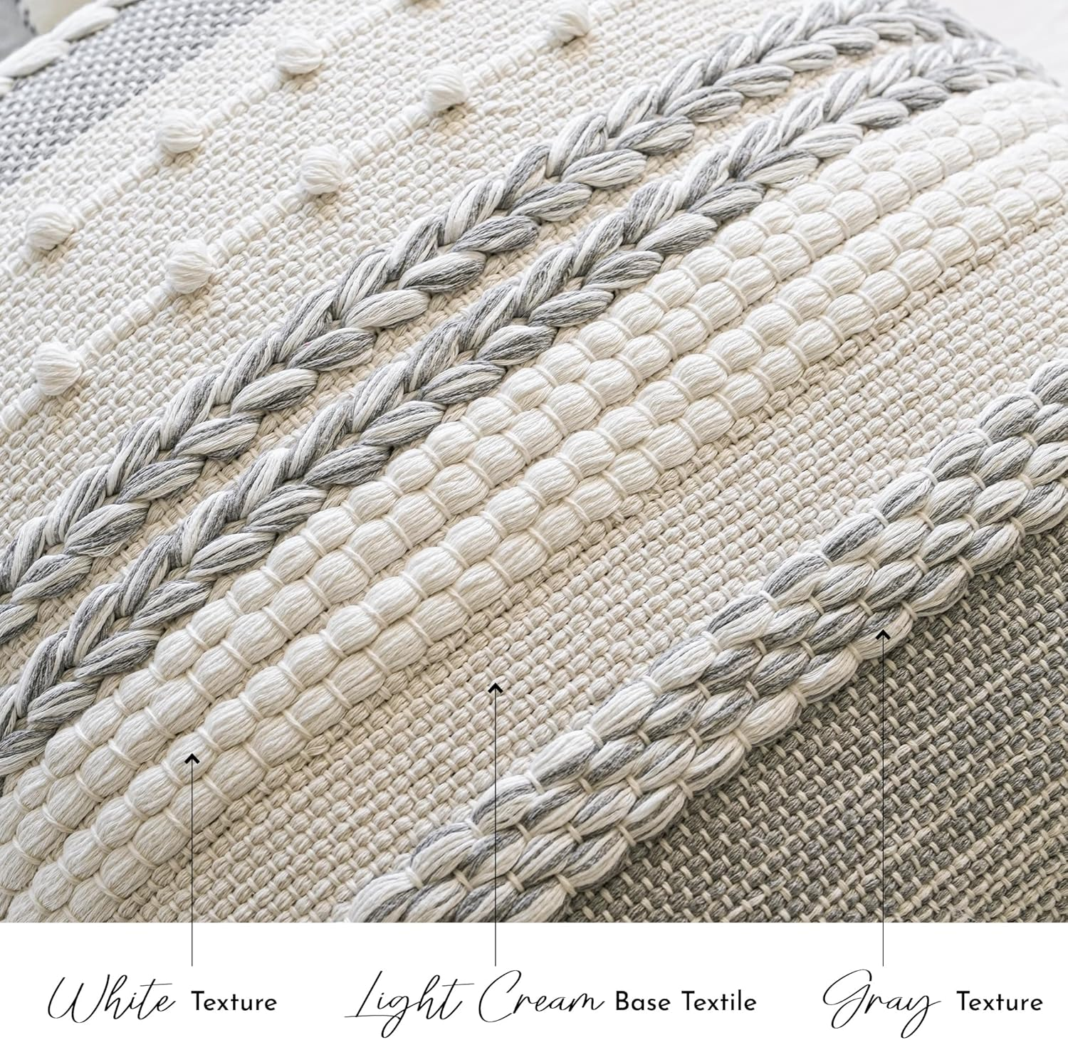 Blissblush Gray Boho Decorative Throw Pillow Cover 20X20 Square Farmhouse Accent Cushion for Couch Sofa Livingroom Bedroom Pillowcase Modern Home D&eacute;cor (Pack of 1) image number 3