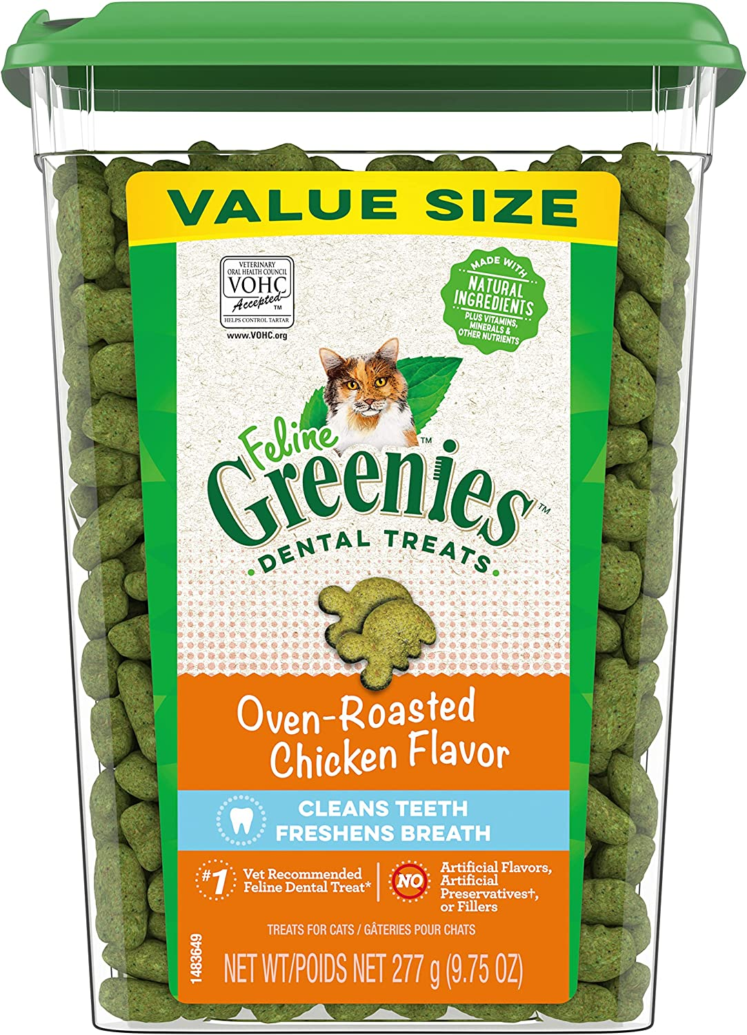 Greenies Oven-Roasted Chicken Flavor Dental Feline Cat Treats Tub, 277 G image number 6