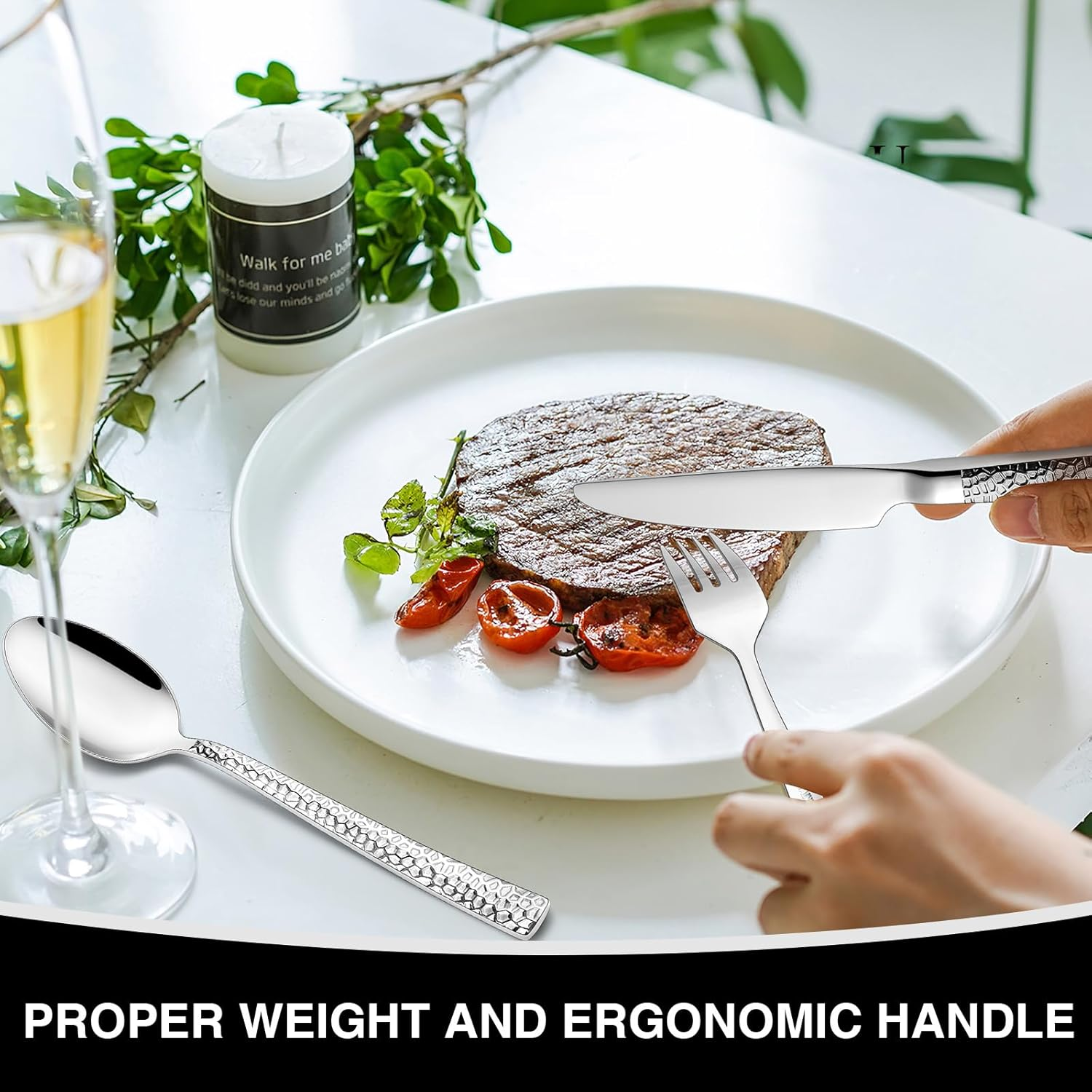 Hammered Silverware Set, 40-Piece Stainless Steel Square Flatware Set for 8, Food-Grade Tableware Cutlery Set, Utensil Sets for Home Restaurant, Mirror Finish, Dishwasher Safe image number 5