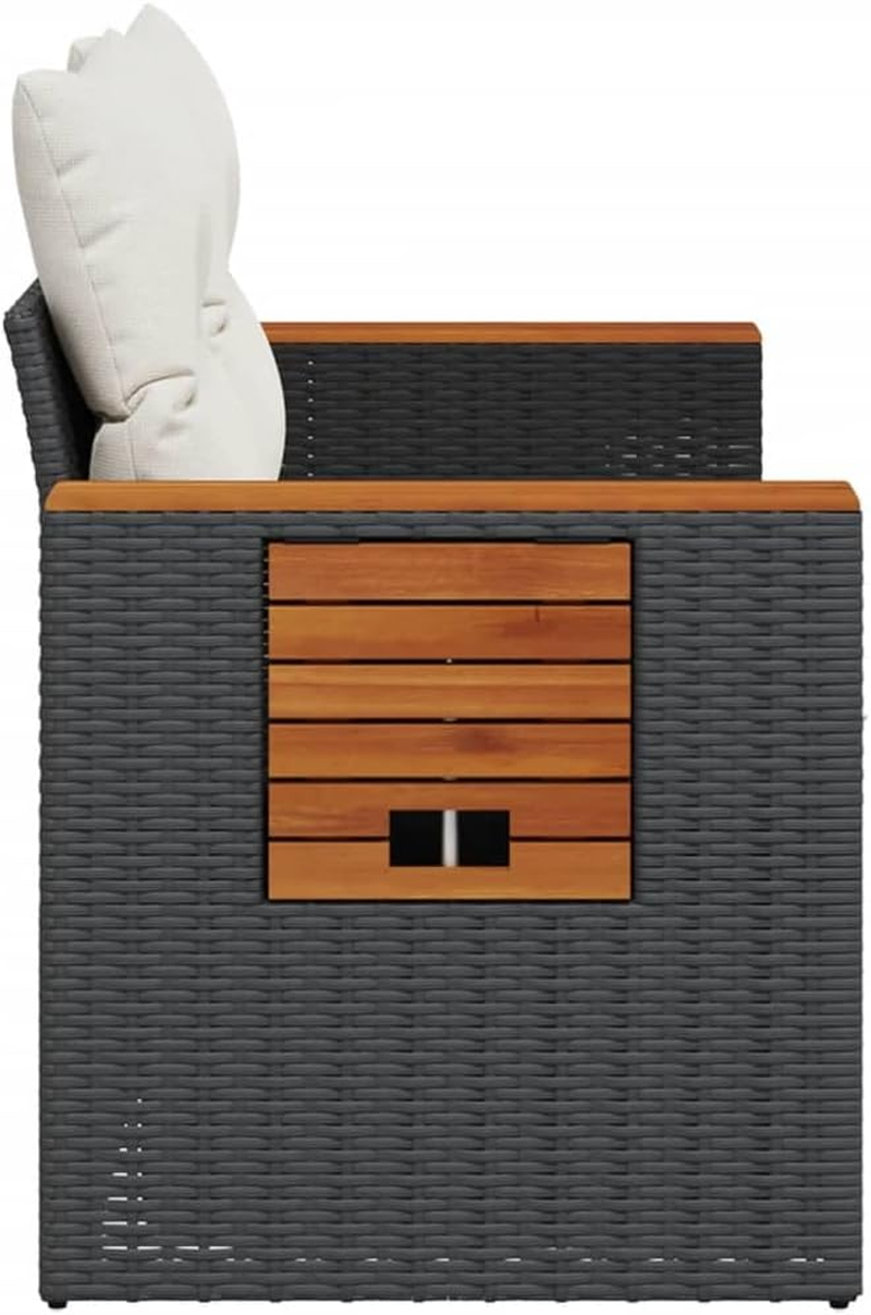 Vidaxl Garden Sofa/Couch W Cushions - 2-Seater Black PE Rattan, Steel & Acacia Wood - Outdoor Patio/Deck Furniture - 124X62X69 Cm with Storage & Side Table