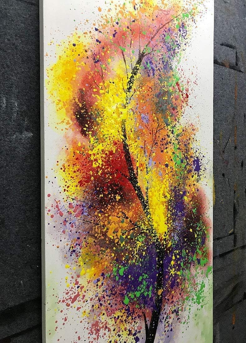Framed Oil Painting,Hand Painted Modern Abstract Textured Big Wall Paintings,Can Be Hung Home Decoration Large Canvas Wall Art,Colorful Tree (80 X 40 Cm) image number 3