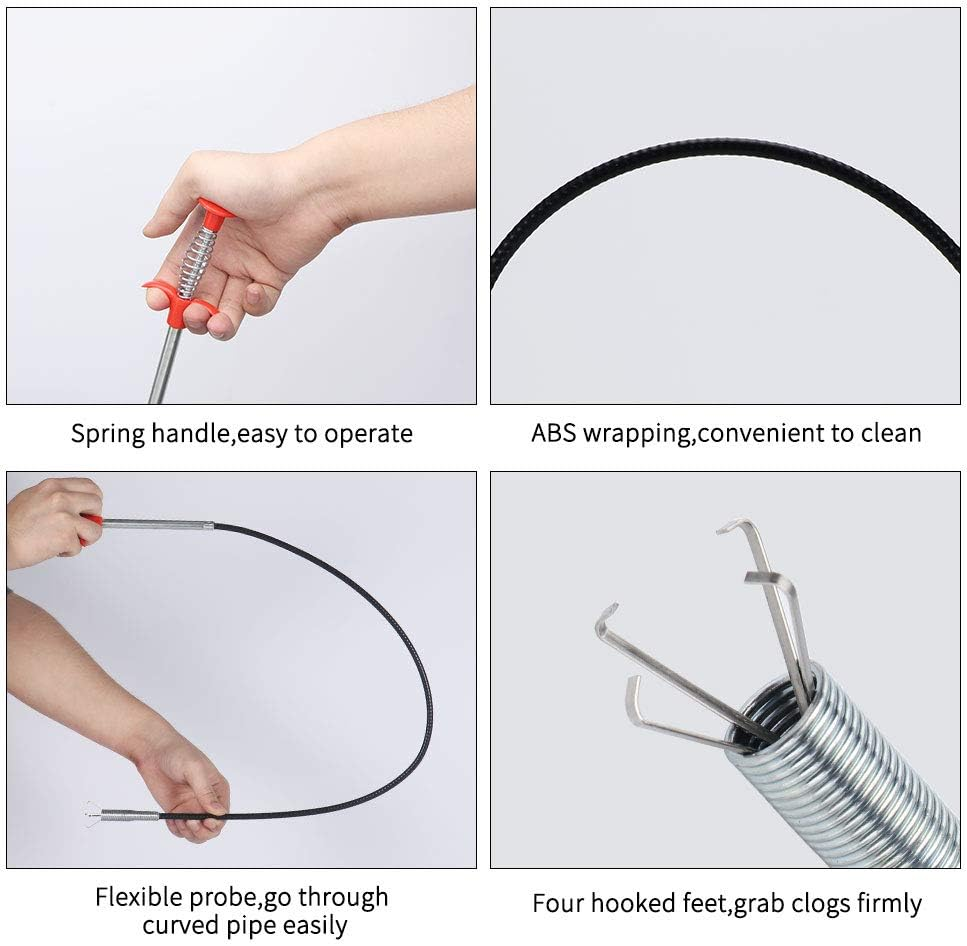 Flexible Grabber Claw Pick up Reacher Tool with 4 Claws Bendable Hose Pickup Reaching Assist Tool for Litter Pick, Home Sink, Drains, Toilet (63Inch)