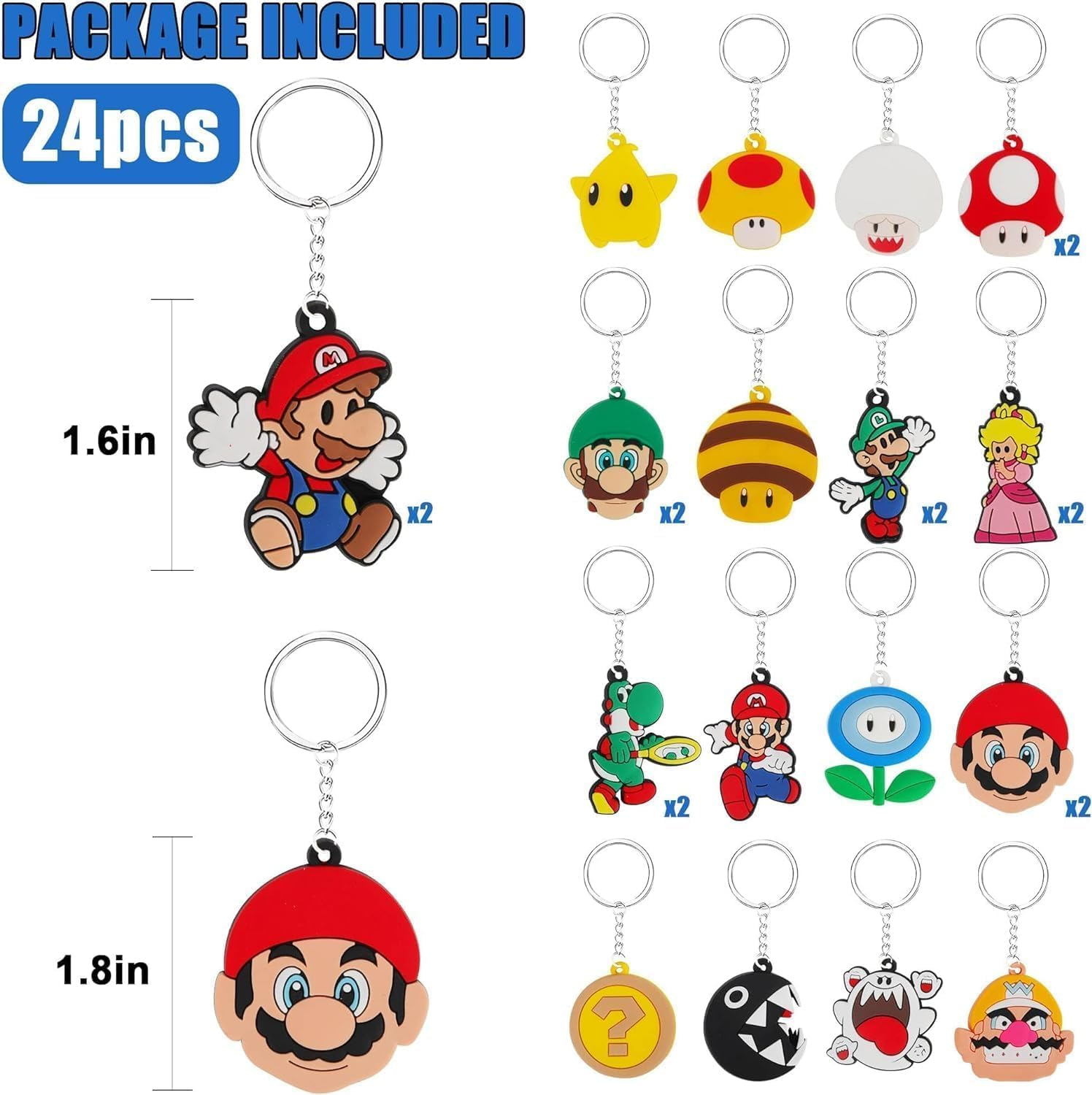 Kids Party Favors Set , 24Pcs Cartoon Keychains and 100Pcs Stickers, Birthday Party Supplies Game Prizes Gift for Kids Boys and Girls