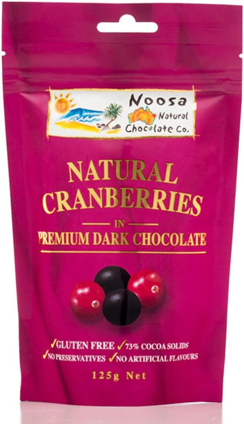 Noosa Natural Chocolate Co. Cranberries Coated in Premium Dark Chocolate 125 G