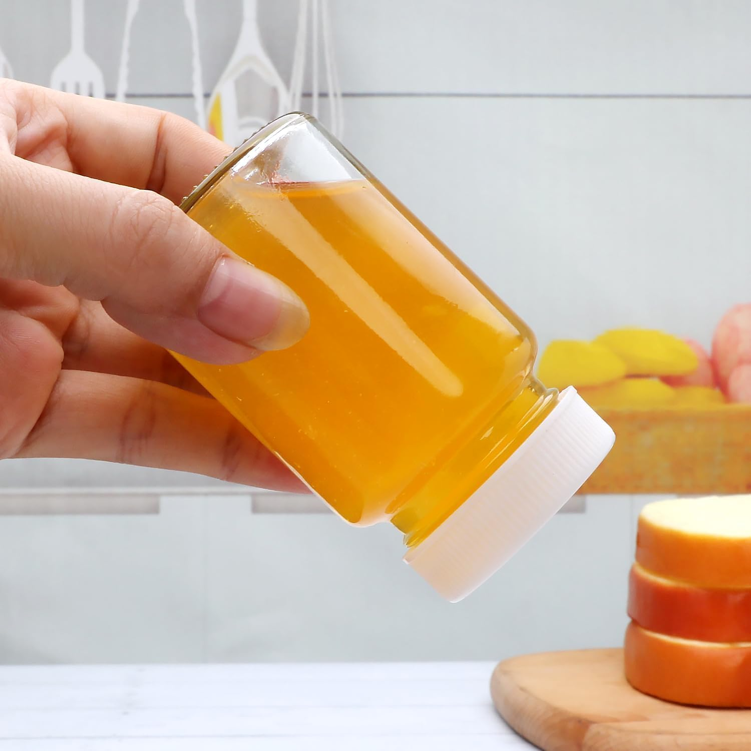 ALINK 12 Pack,2Oz Glass Jars with Lids - Glass Shot Bottles Set for Liquids, Juicing, Ginger Shot, Sample - Small Containers with Screw Caps - Clear Mini round Bottles - Leakproof/Wide Mouth image number 5