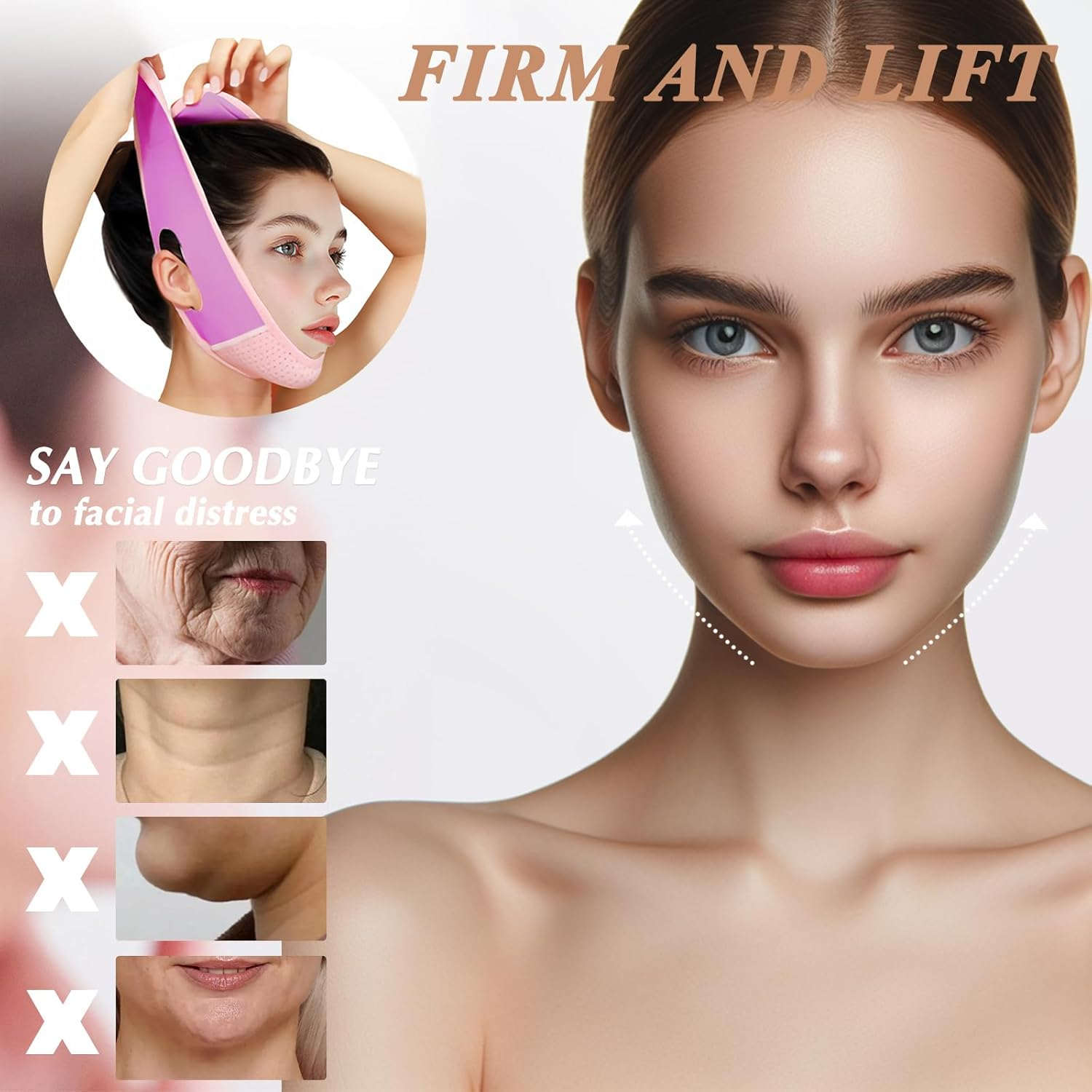 Reusable V Line Lifting Mask with Chin Strap, V Shaped Face Mask for Sagging, Jaw Exerciser (Pink and Purple) - Colorful image number 6